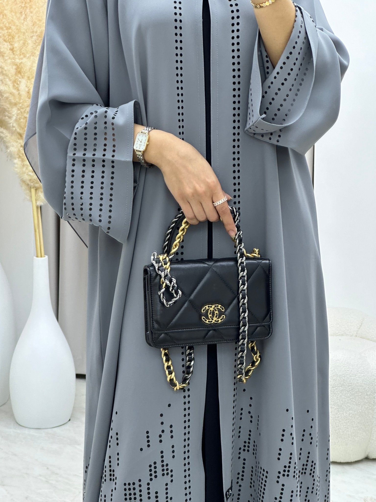 C 0222 Grey Laser Cut Abaya