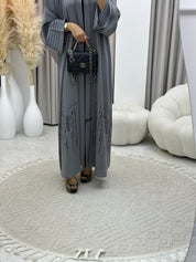 C 0222 Grey Laser Cut Abaya