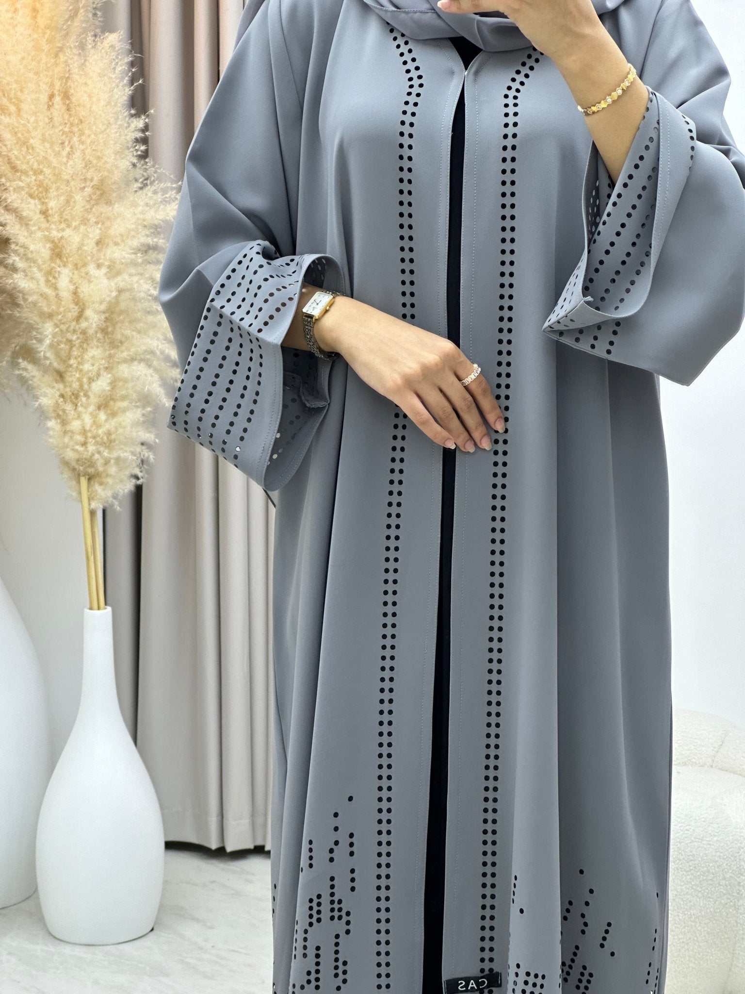 C 0222 Grey Laser Cut Abaya