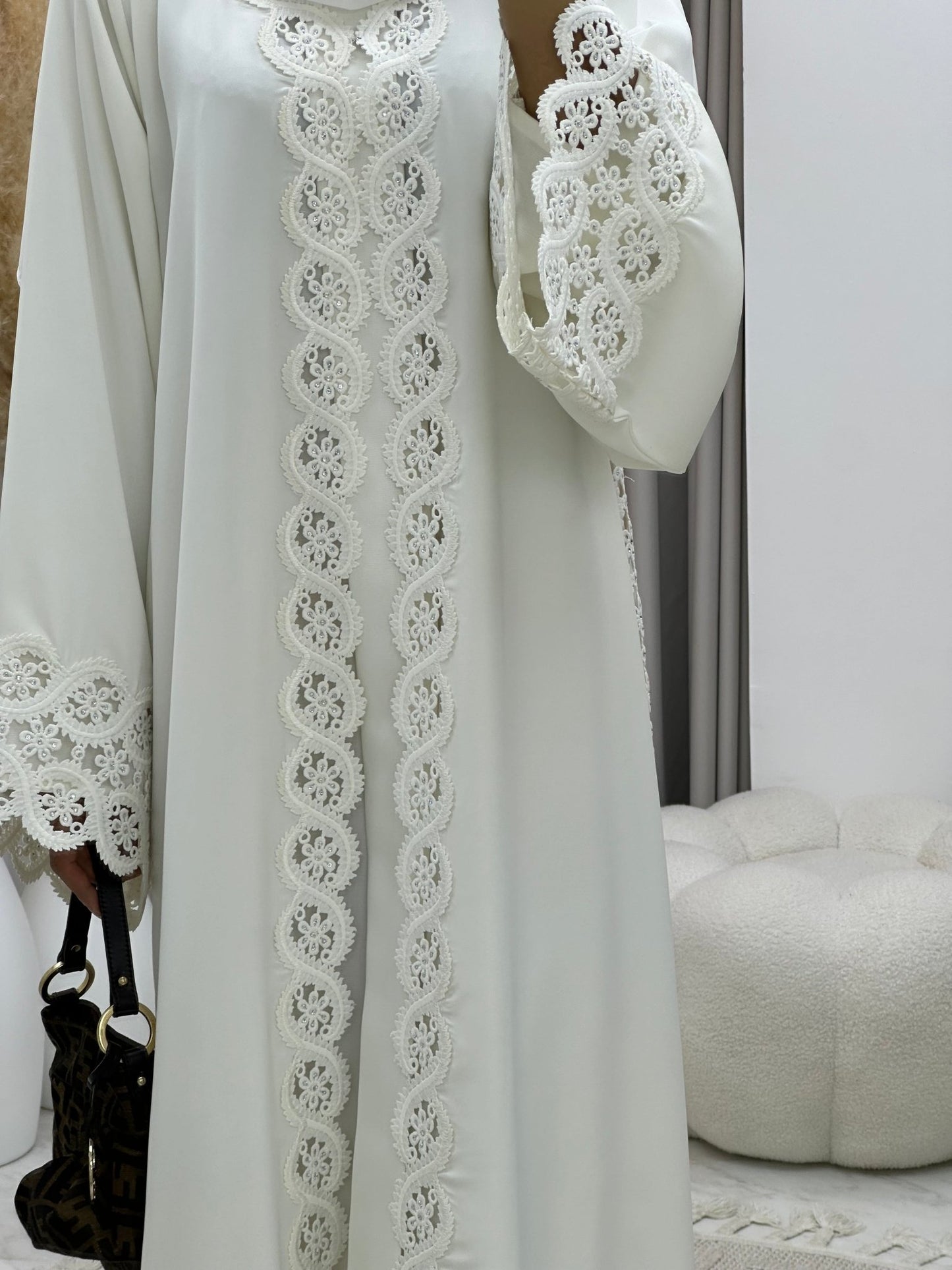 C 0230 - 01 White Lace Abaya