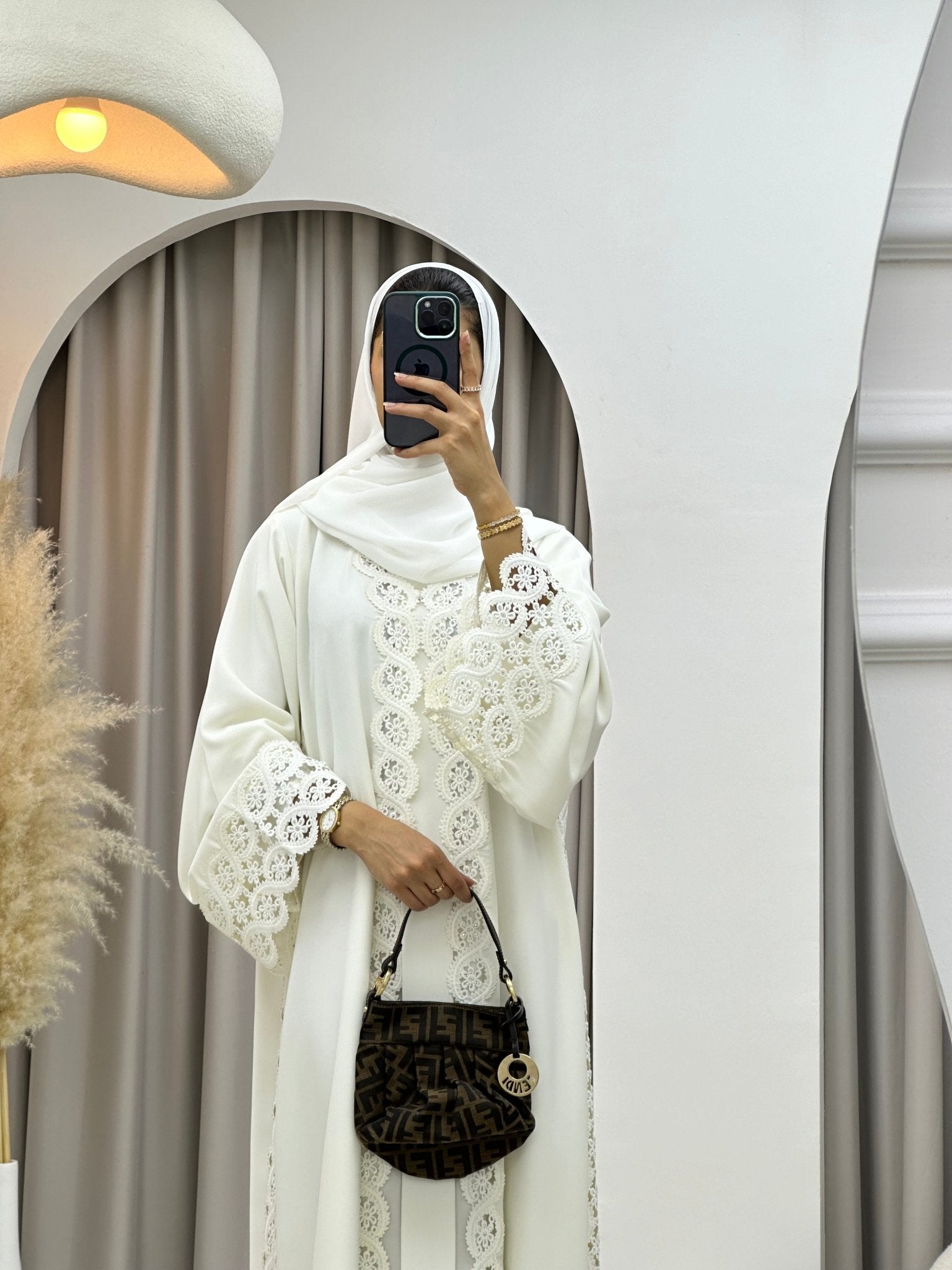 C 0230 - 01 White Lace Abaya