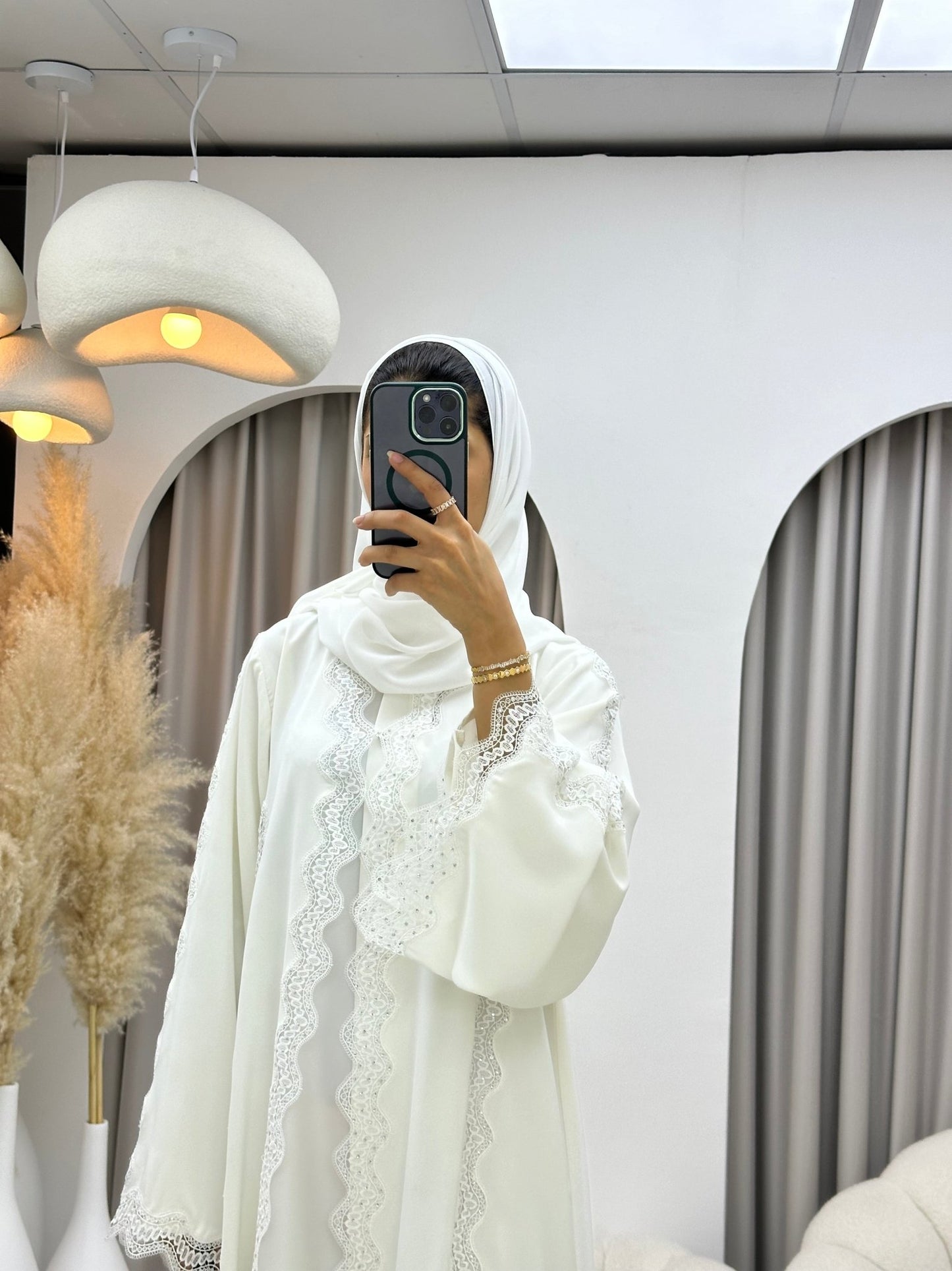 C 0230 - 02 White Lace Abaya