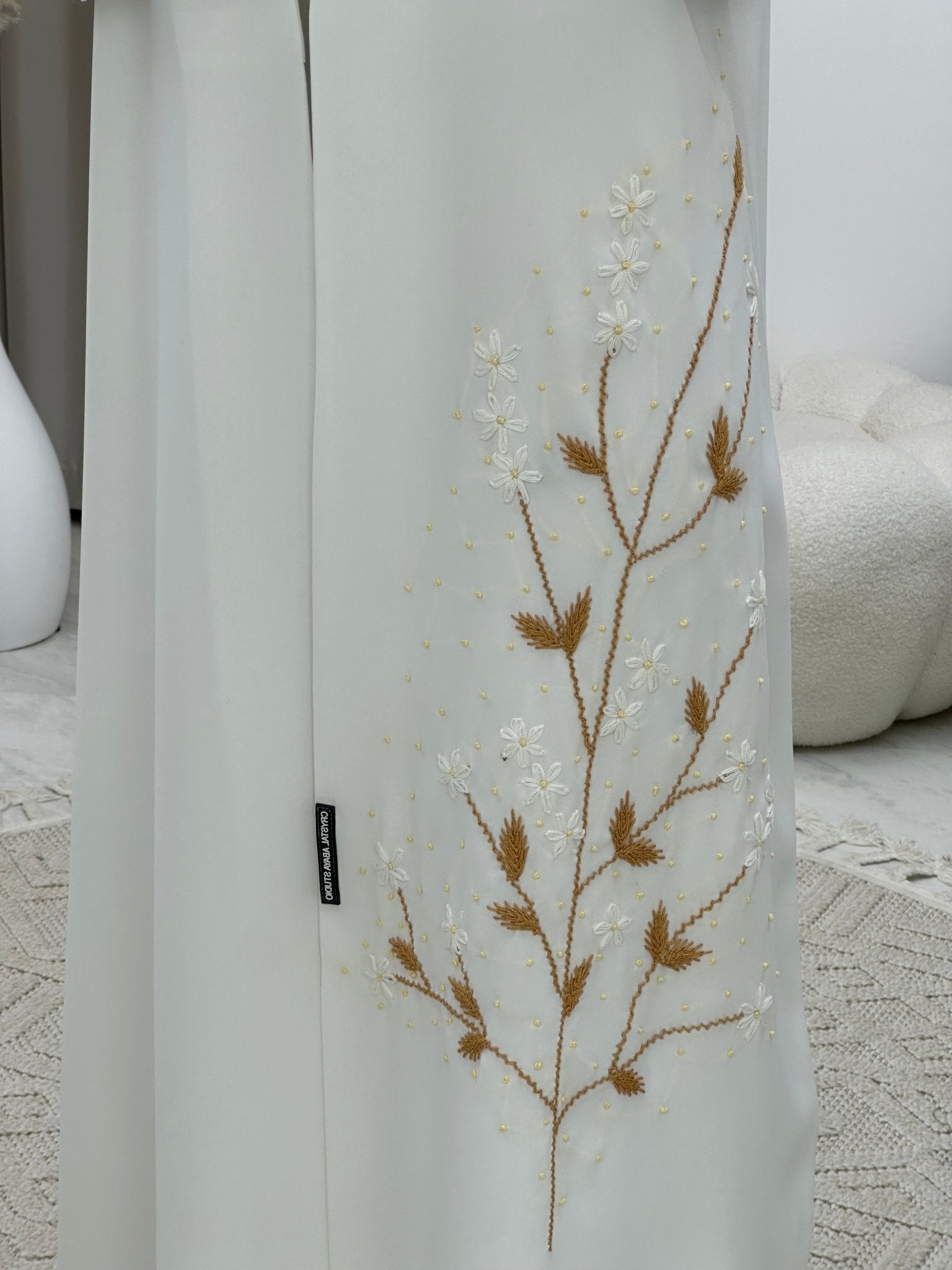 C 0232 White Embroidered Coat Abaya