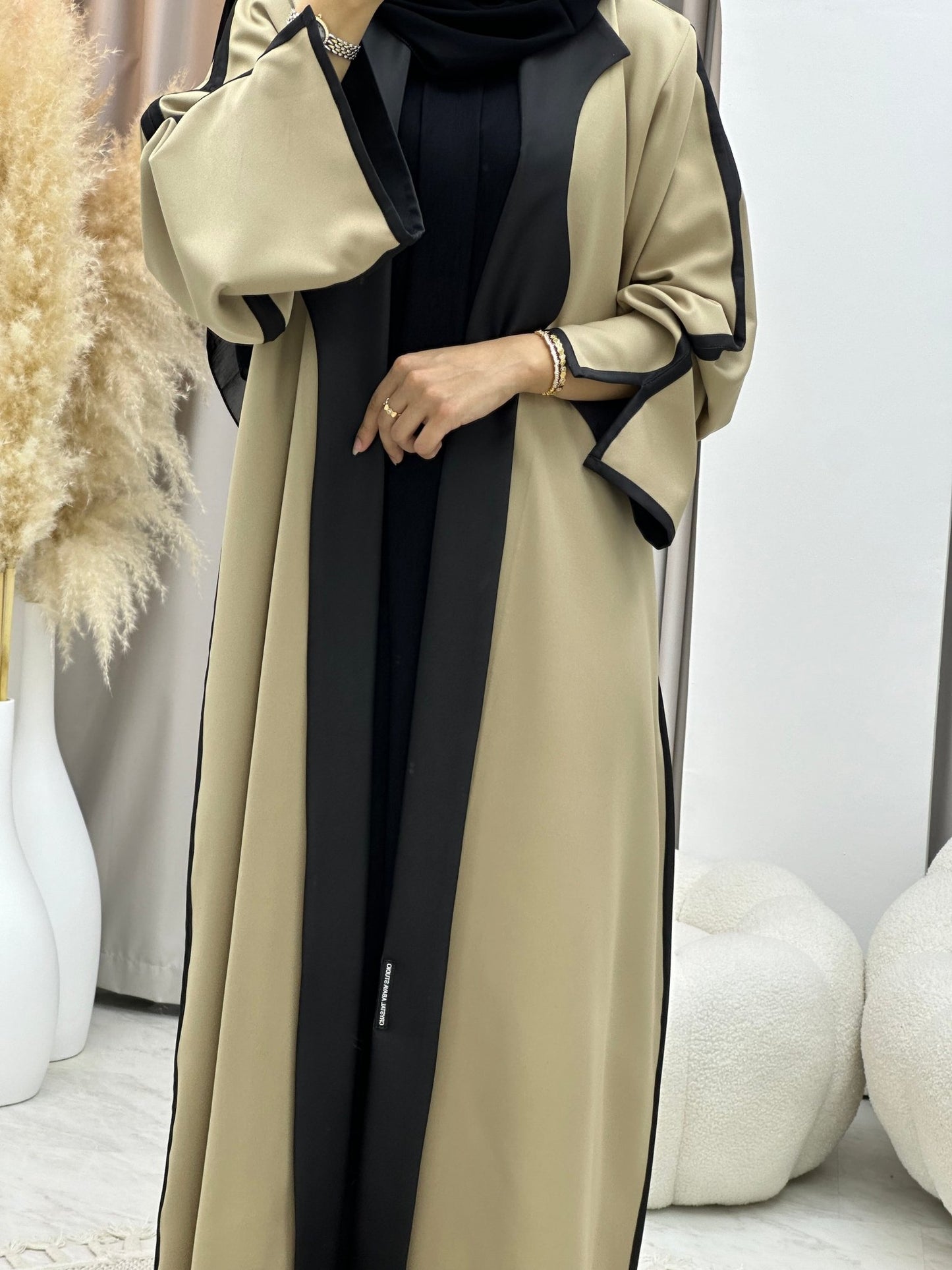 C 0251 - 01 Black Camel Coat Abaya