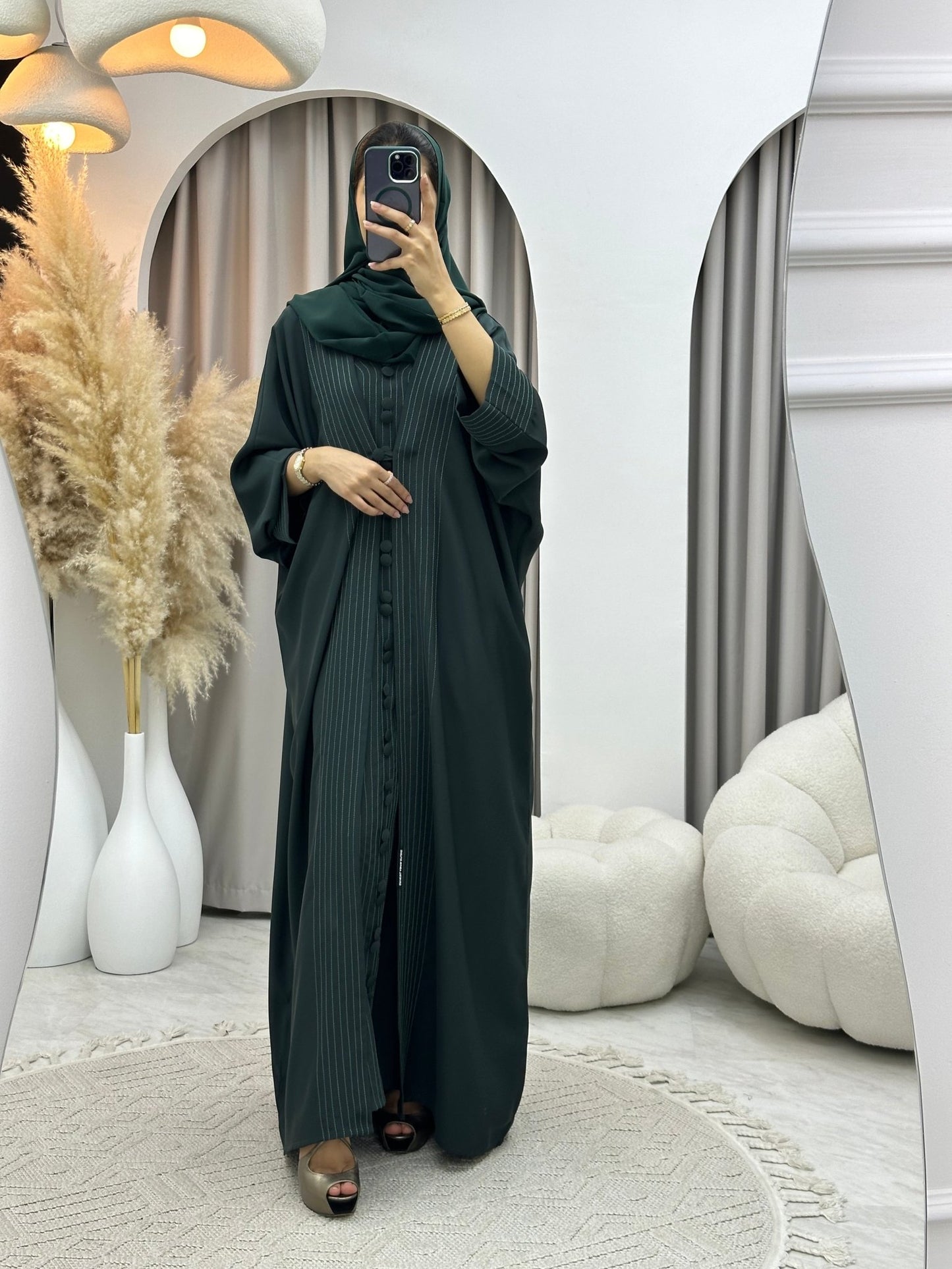 C 0252 Green Bisht Abaya Set