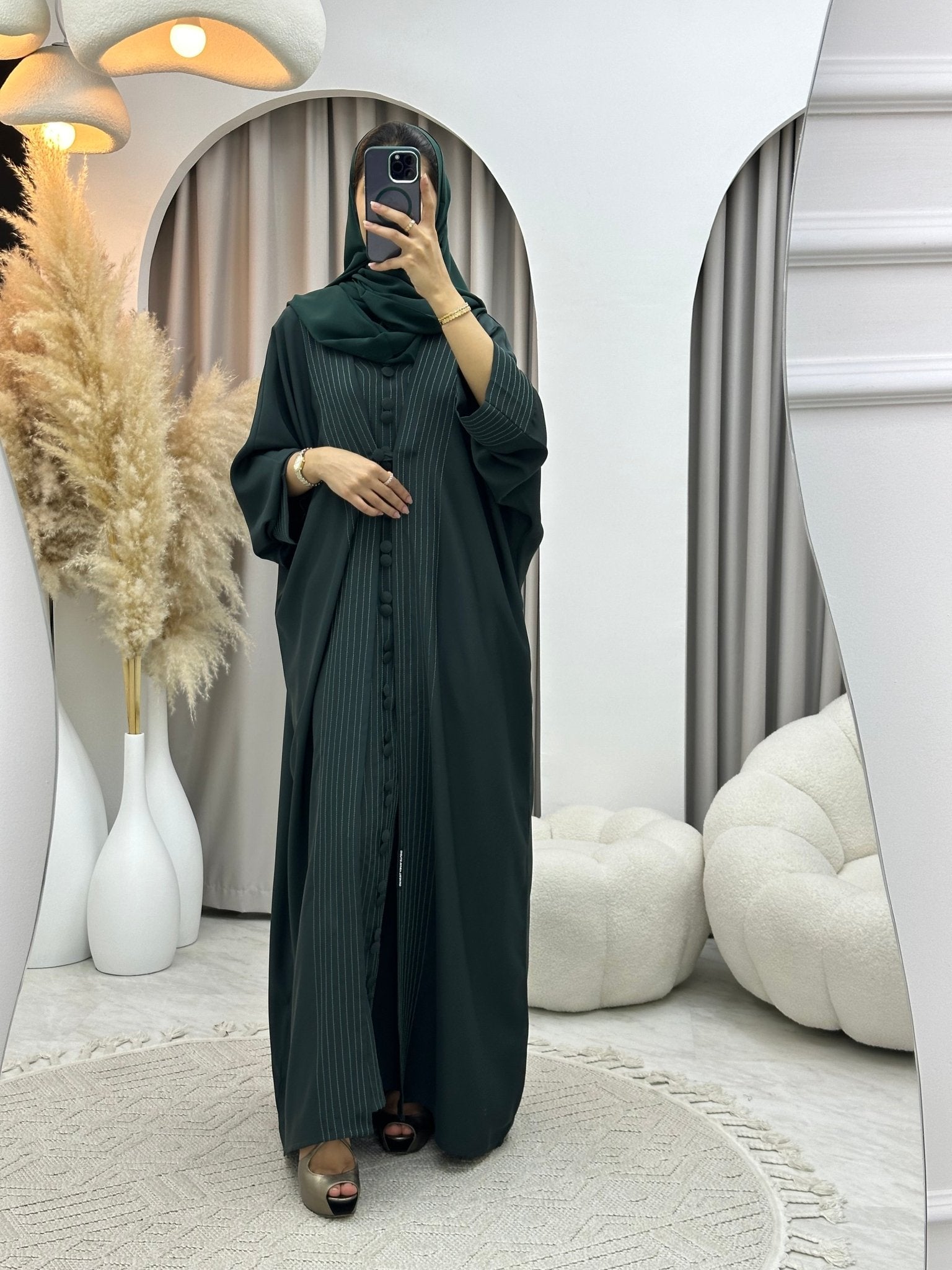 C 0252 Green Bisht Abaya Set