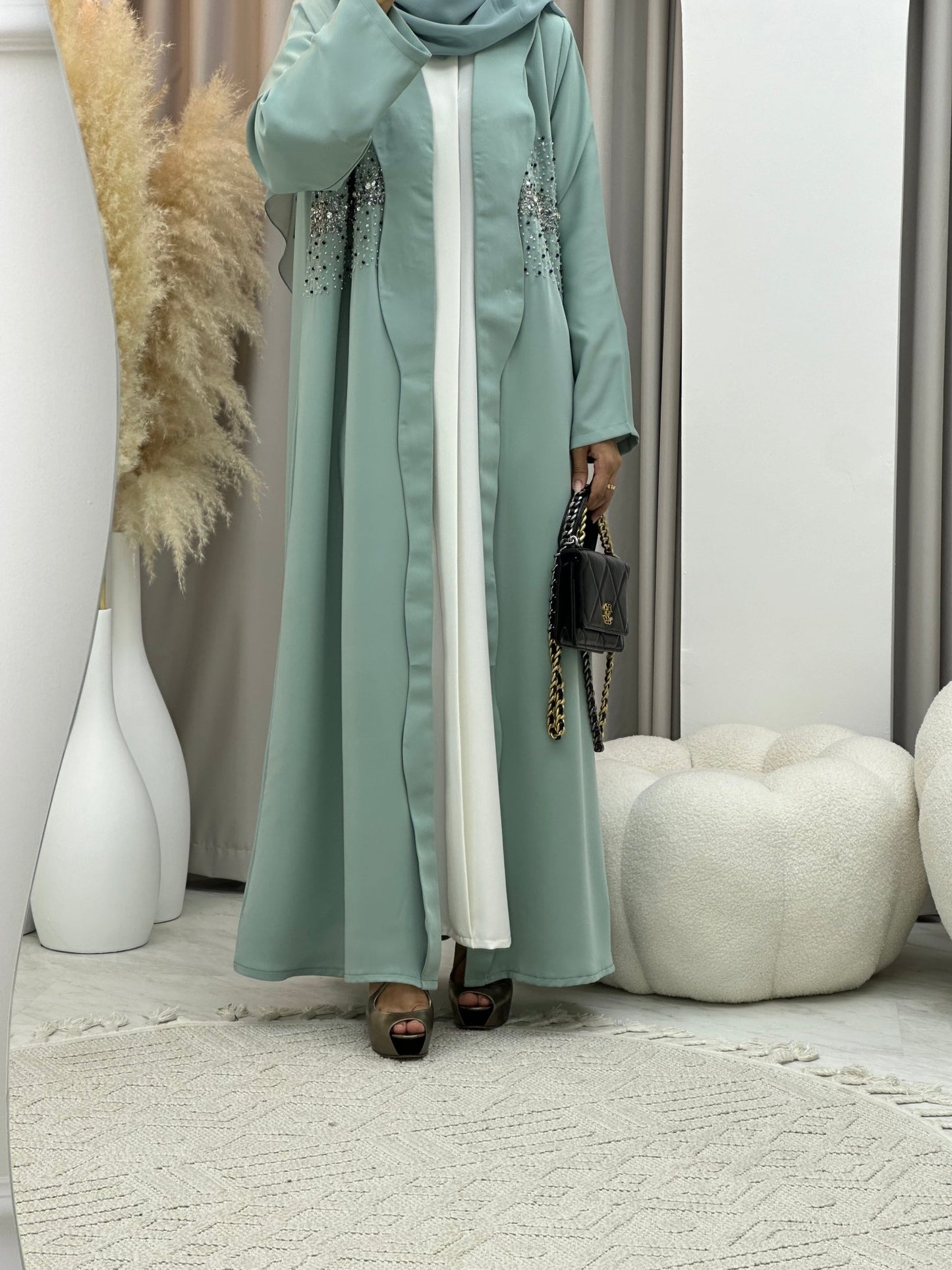 C 0257 Beaded Mint Abaya