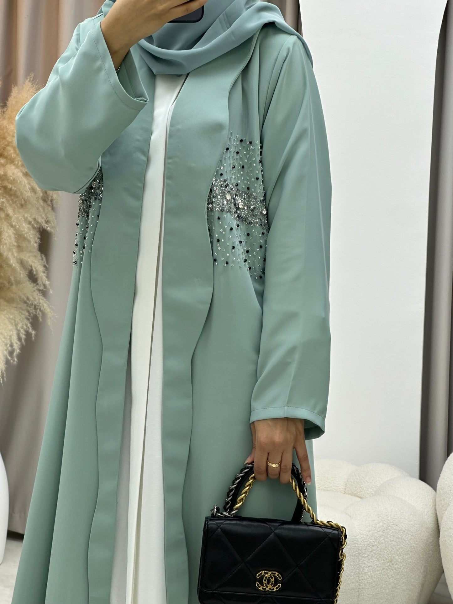 C 0257 Beaded Mint Abaya