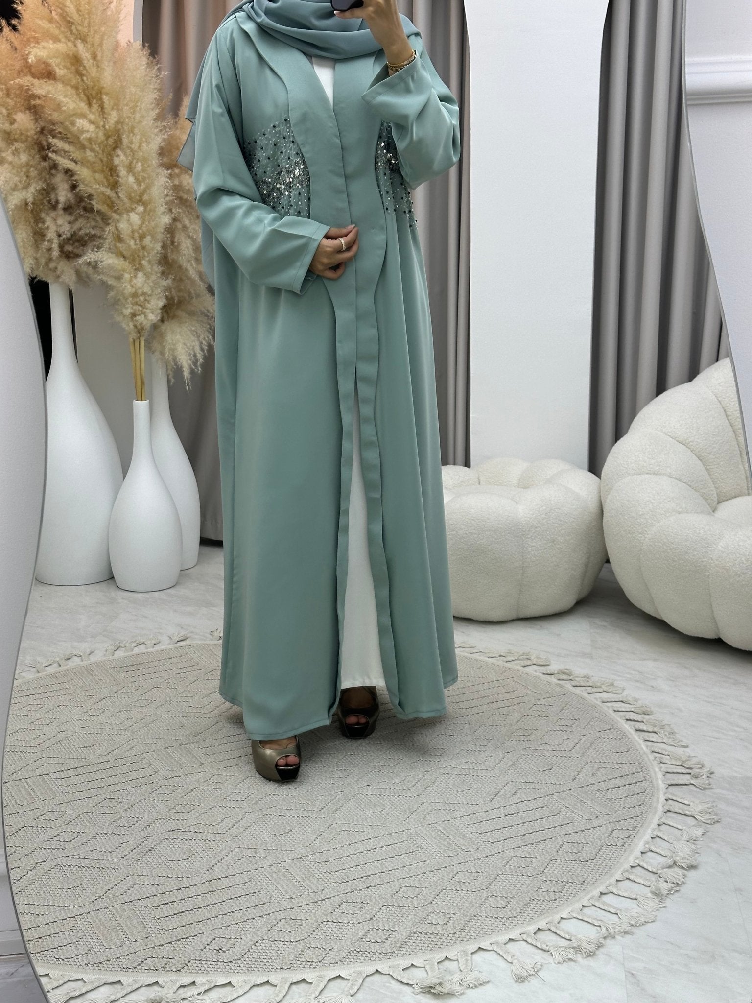 C 0257 Beaded Mint Abaya