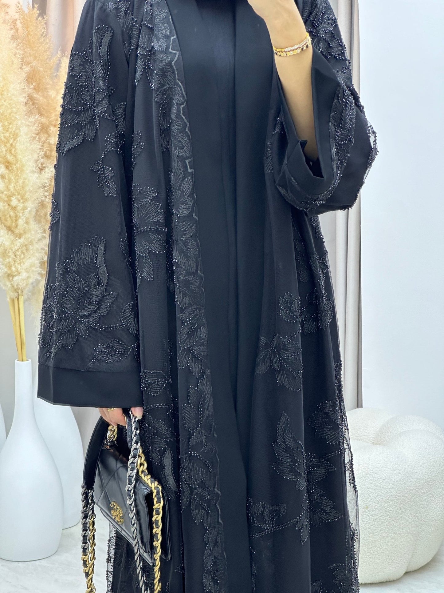 C 0265 Black Dantel Abaya