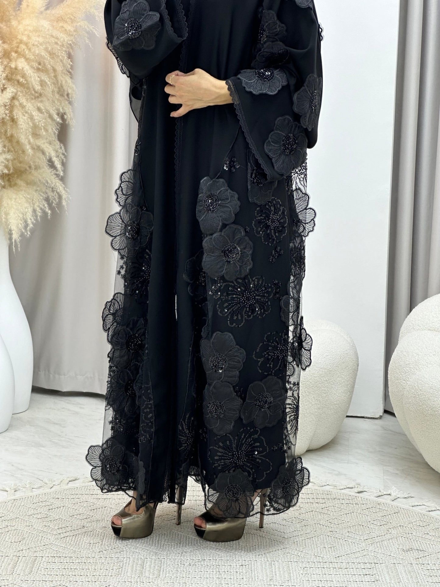 C 0266 Black Dantel Abaya