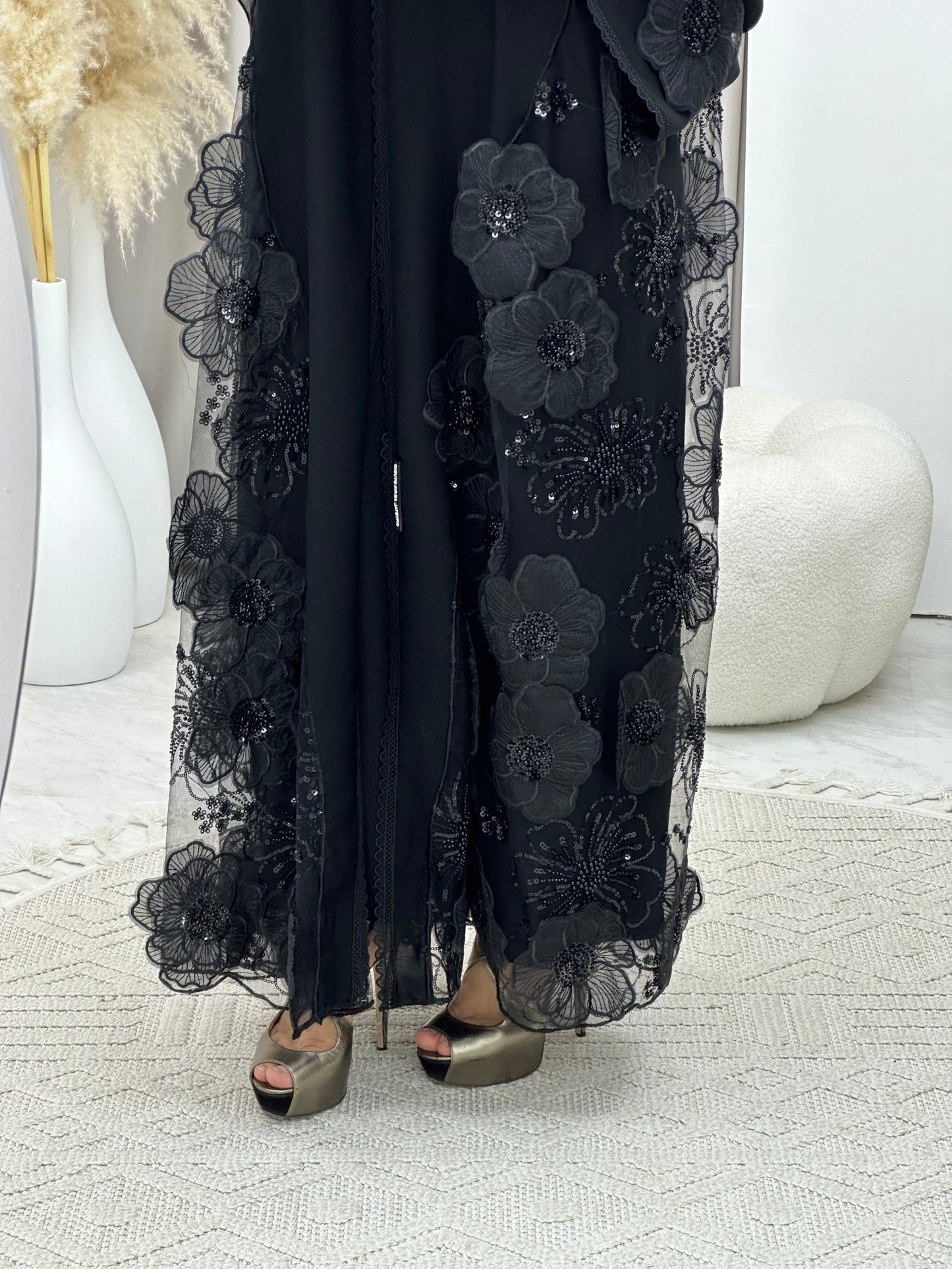 C 0266 Black Dantel Abaya