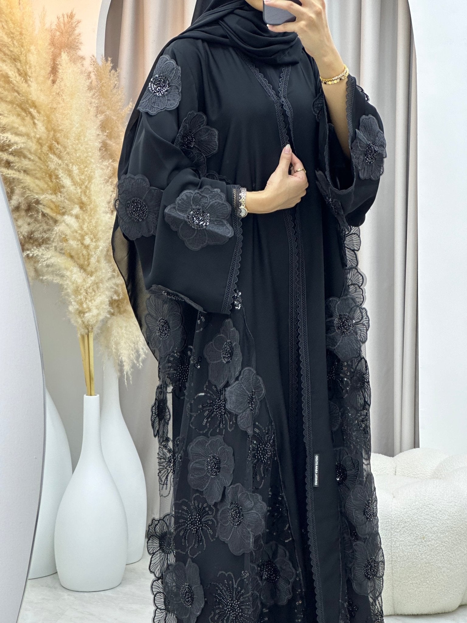 C 0266 Black Dantel Abaya