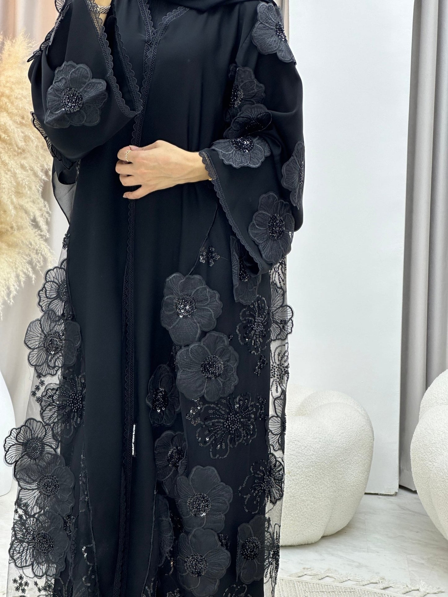 C 0266 Black Dantel Abaya