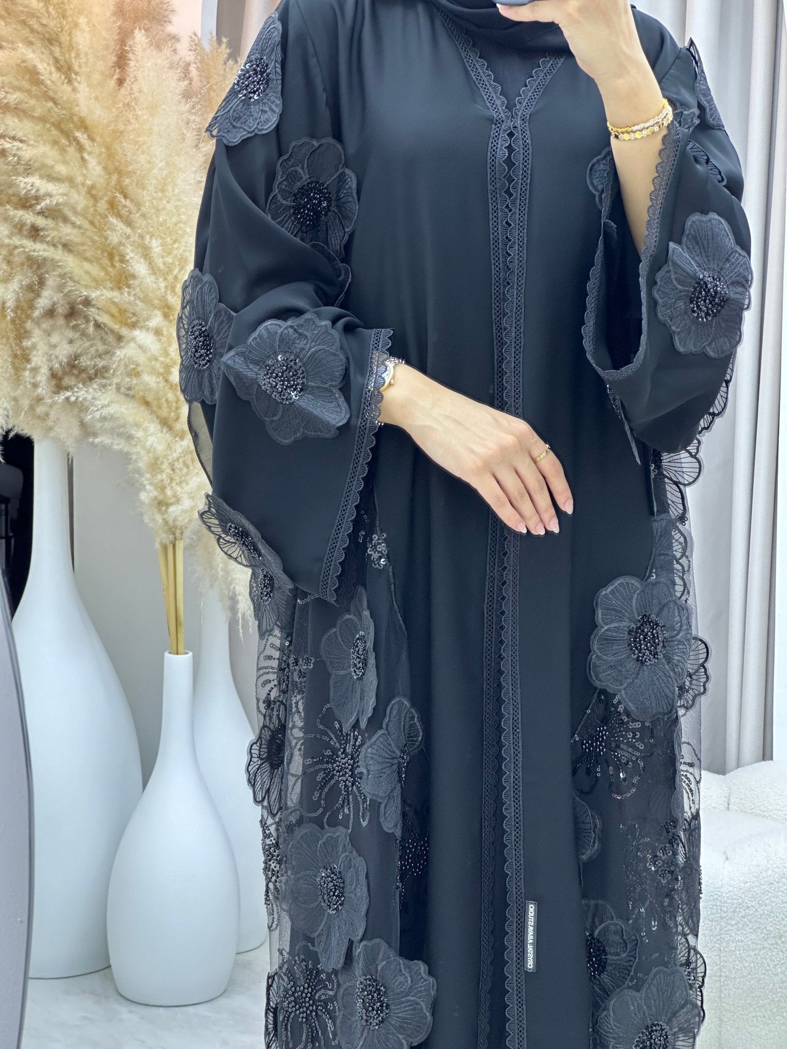 C 0266 Black Dantel Abaya