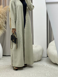 C RTW 0267 Beaded Navy Blue Beige Abaya - L / 52