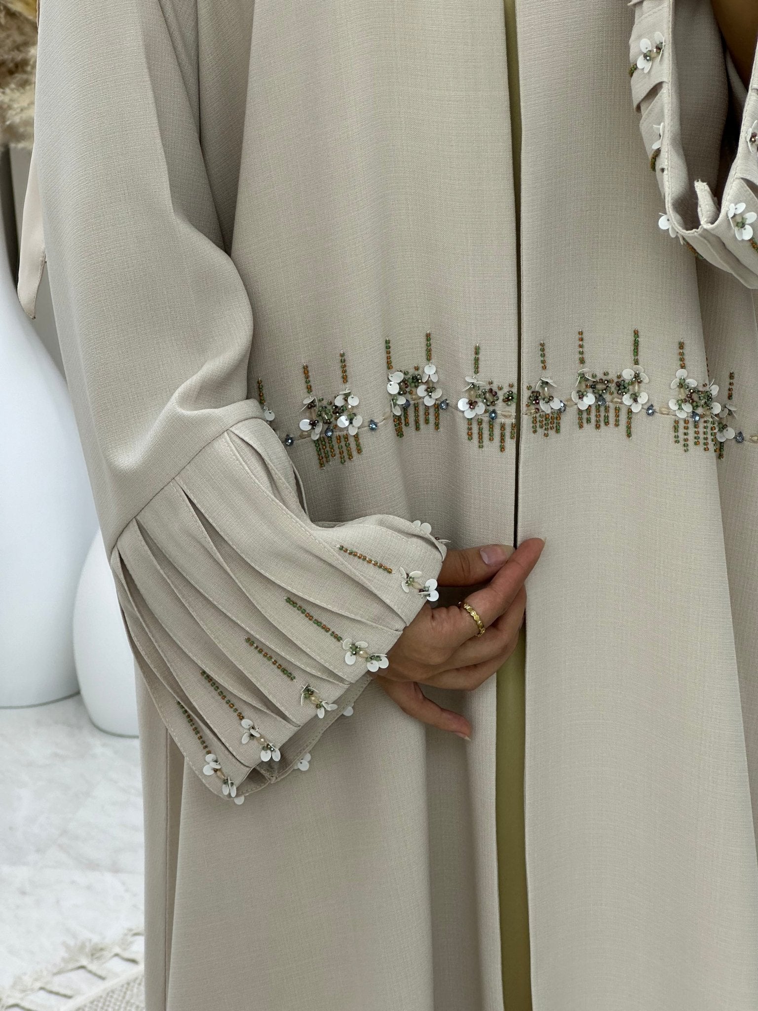 C 0268 Beaded Beige Abaya