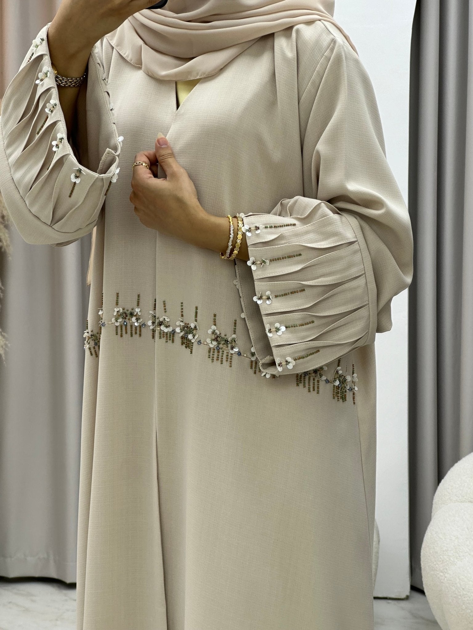 C 0268 Beaded Beige Abaya