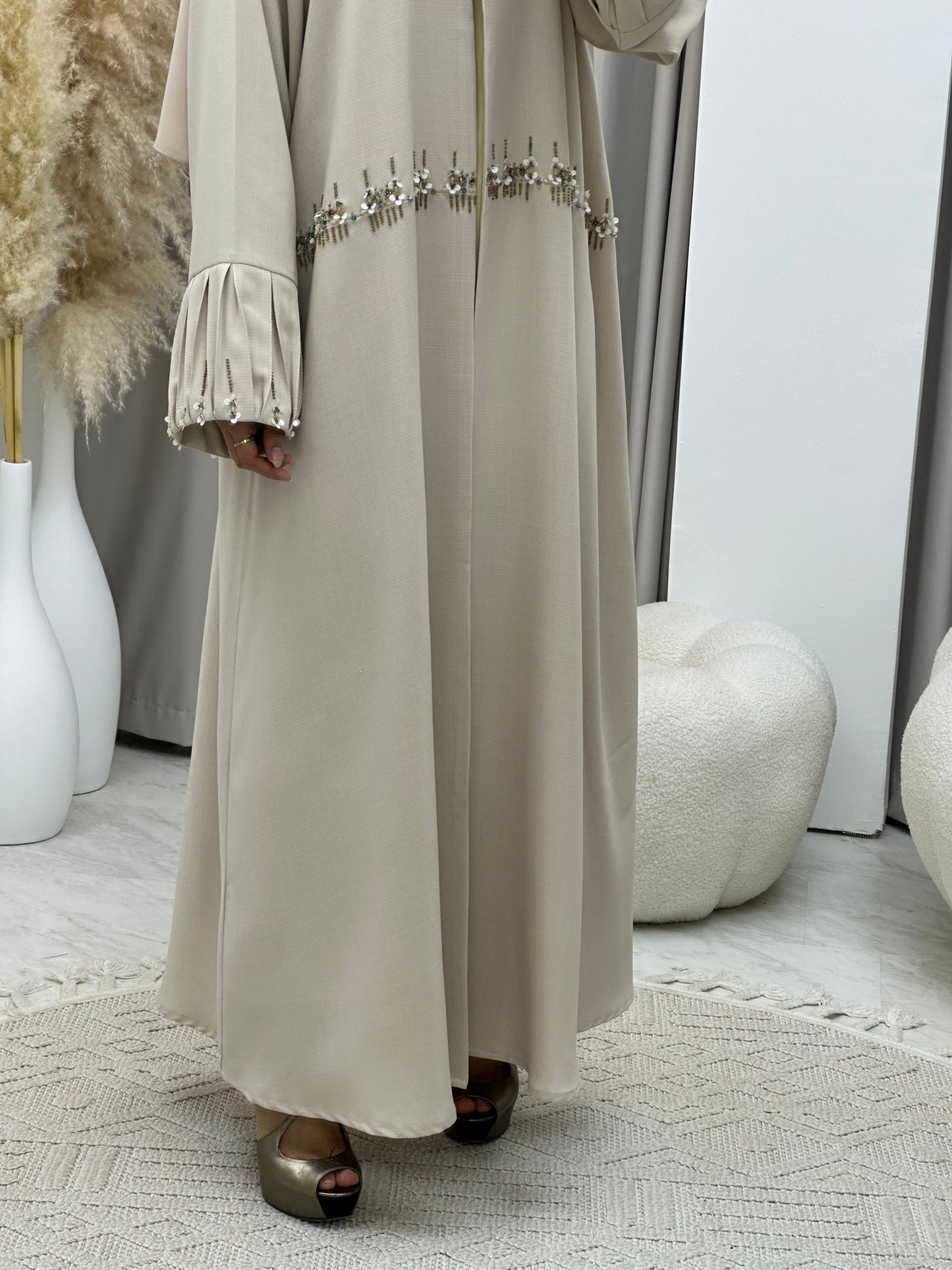 C 0268 Beaded Beige Abaya