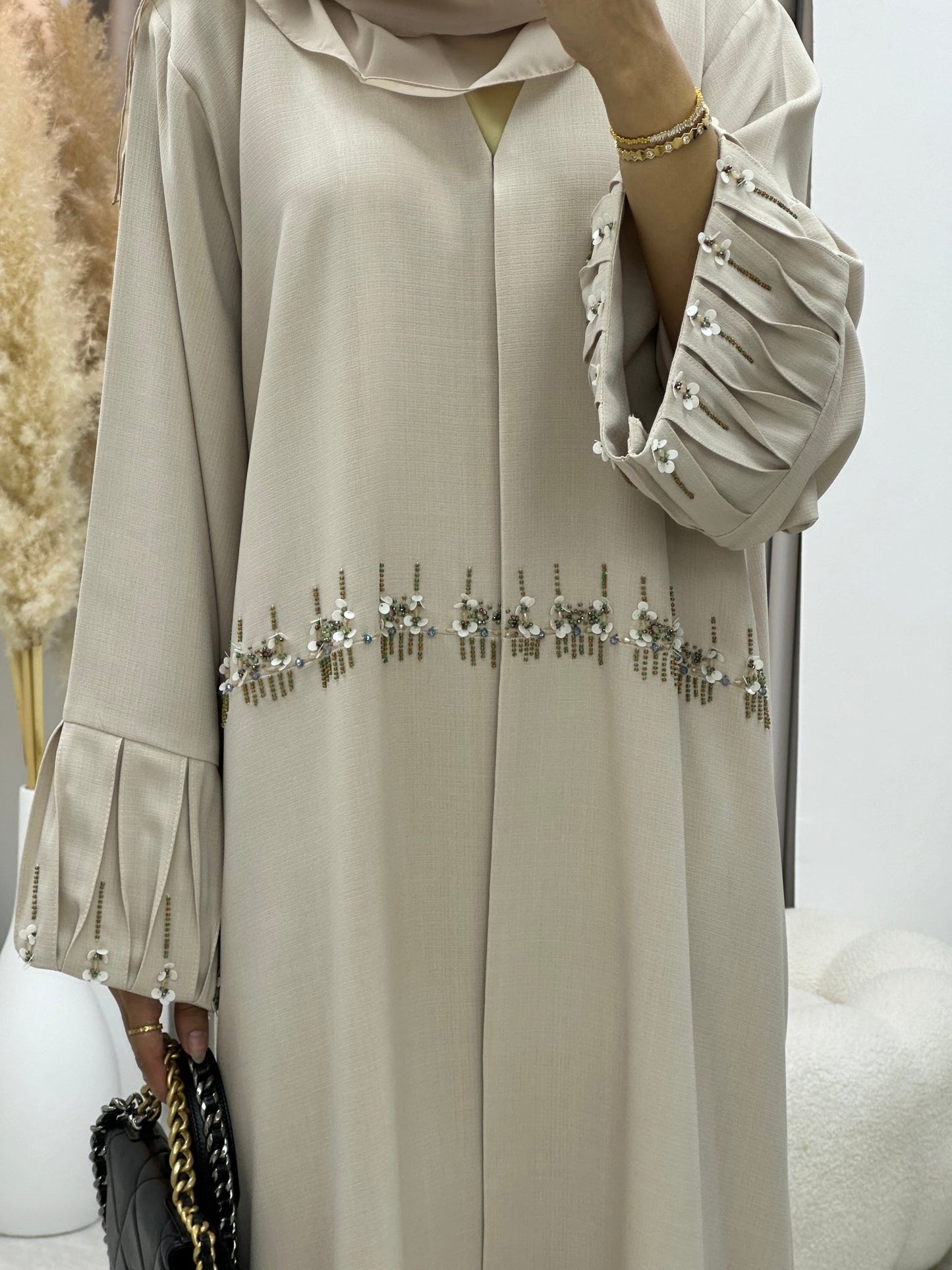 C 0268 Beaded Beige Abaya