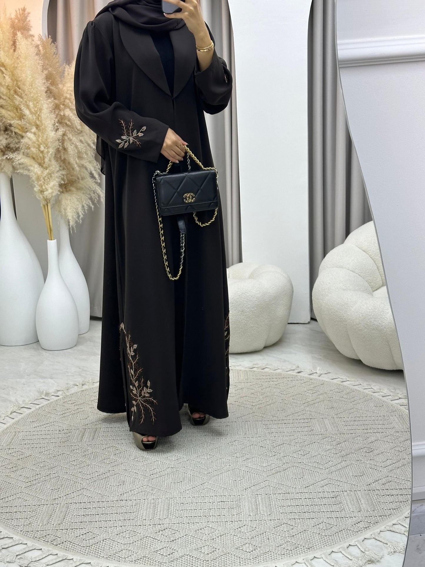 C 0269 Deep Brown Embroidered Abaya