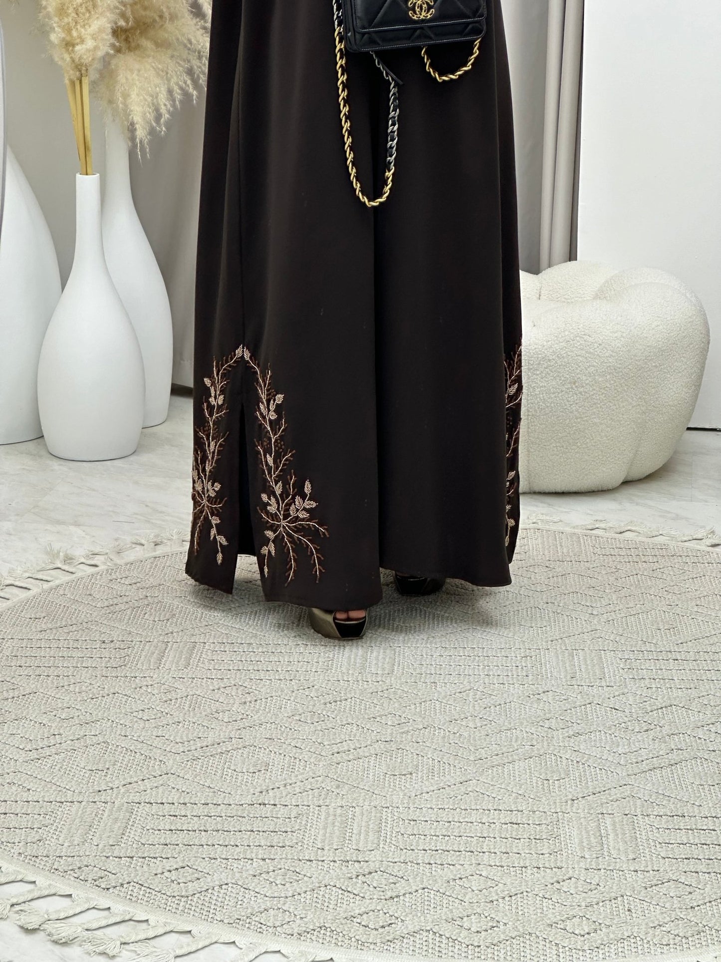 C 0269 Deep Brown Embroidered Abaya