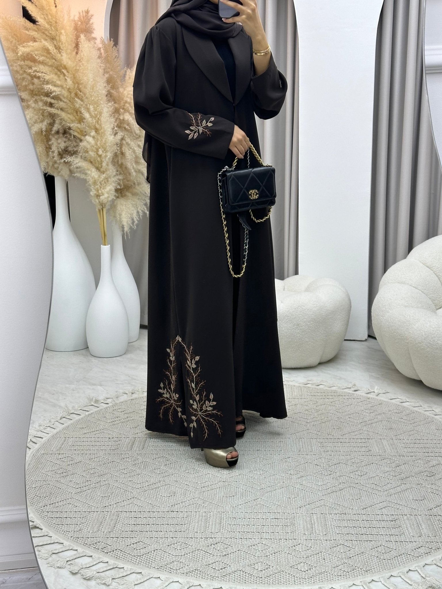 C 0269 Deep Brown Embroidered Abaya