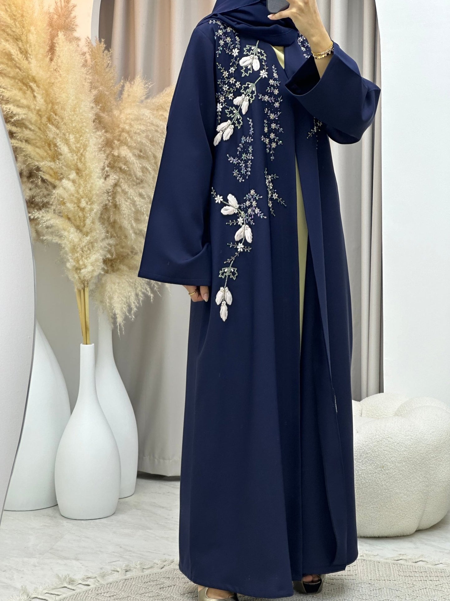 C 0270 Navy Blue Beaded Abaya