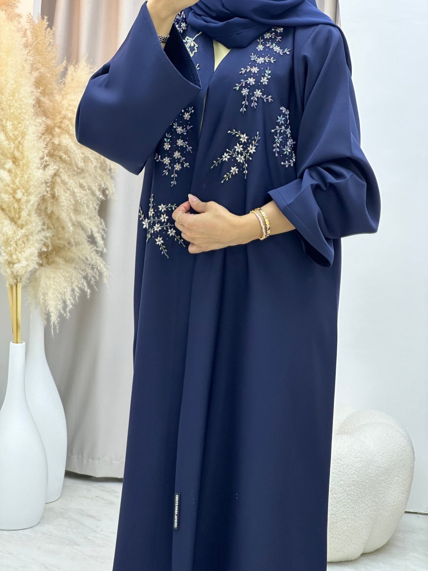 C 0270 Navy Blue Beaded Abaya