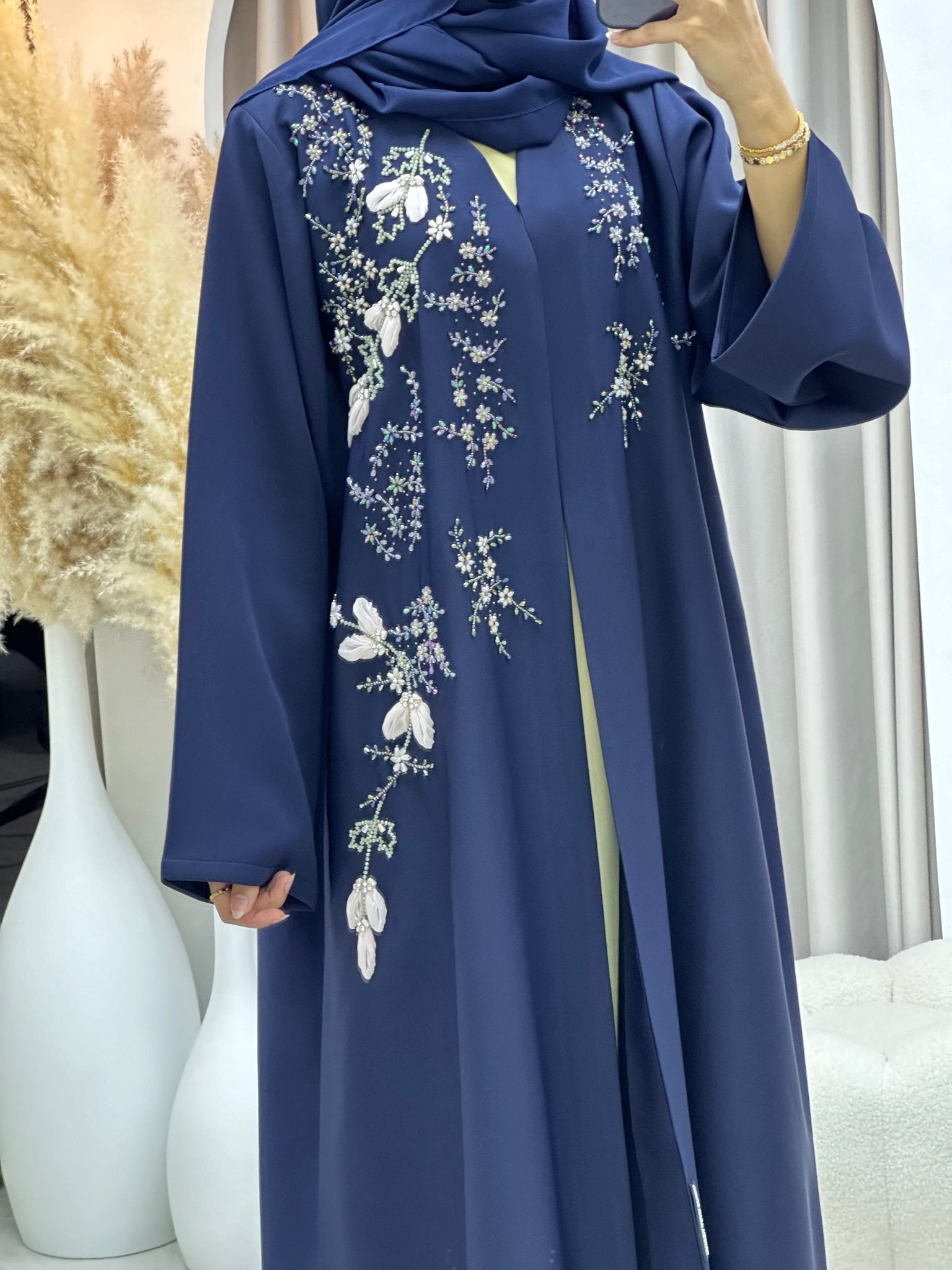 C 0270 Navy Blue Beaded Abaya