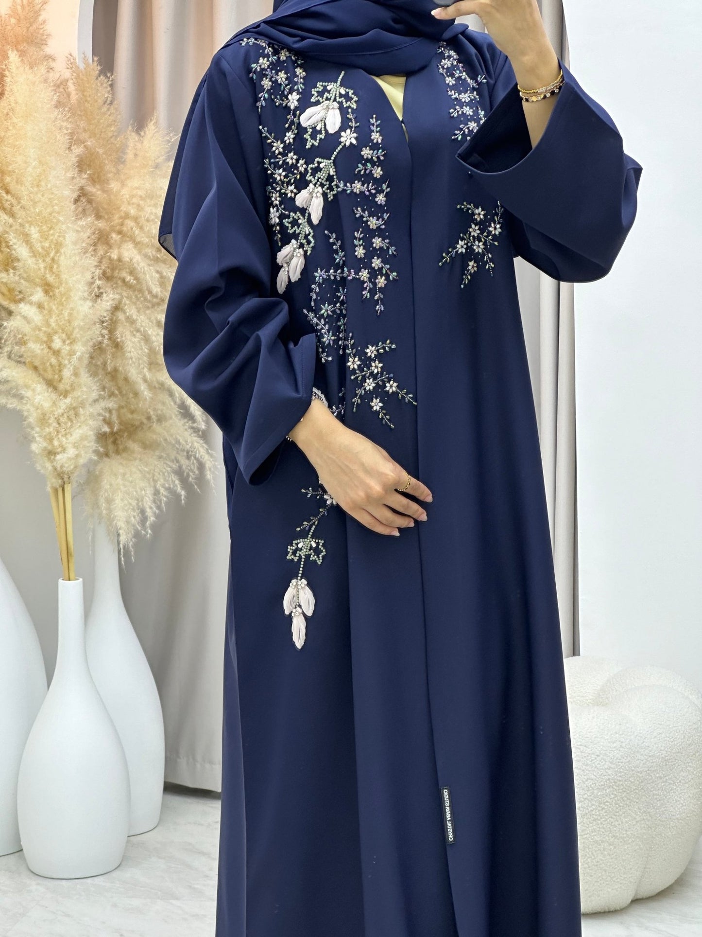 C 0270 Navy Blue Beaded Abaya