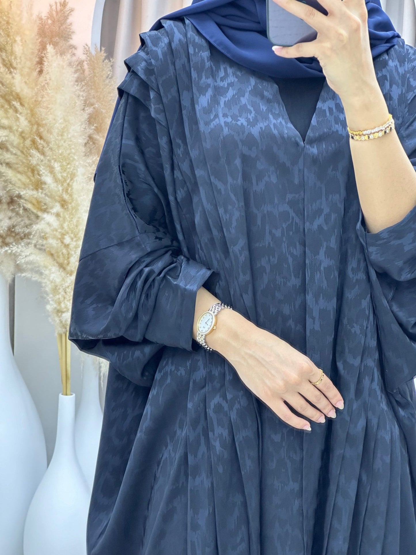 C 0271 Navy Blue Leopard Print Abaya