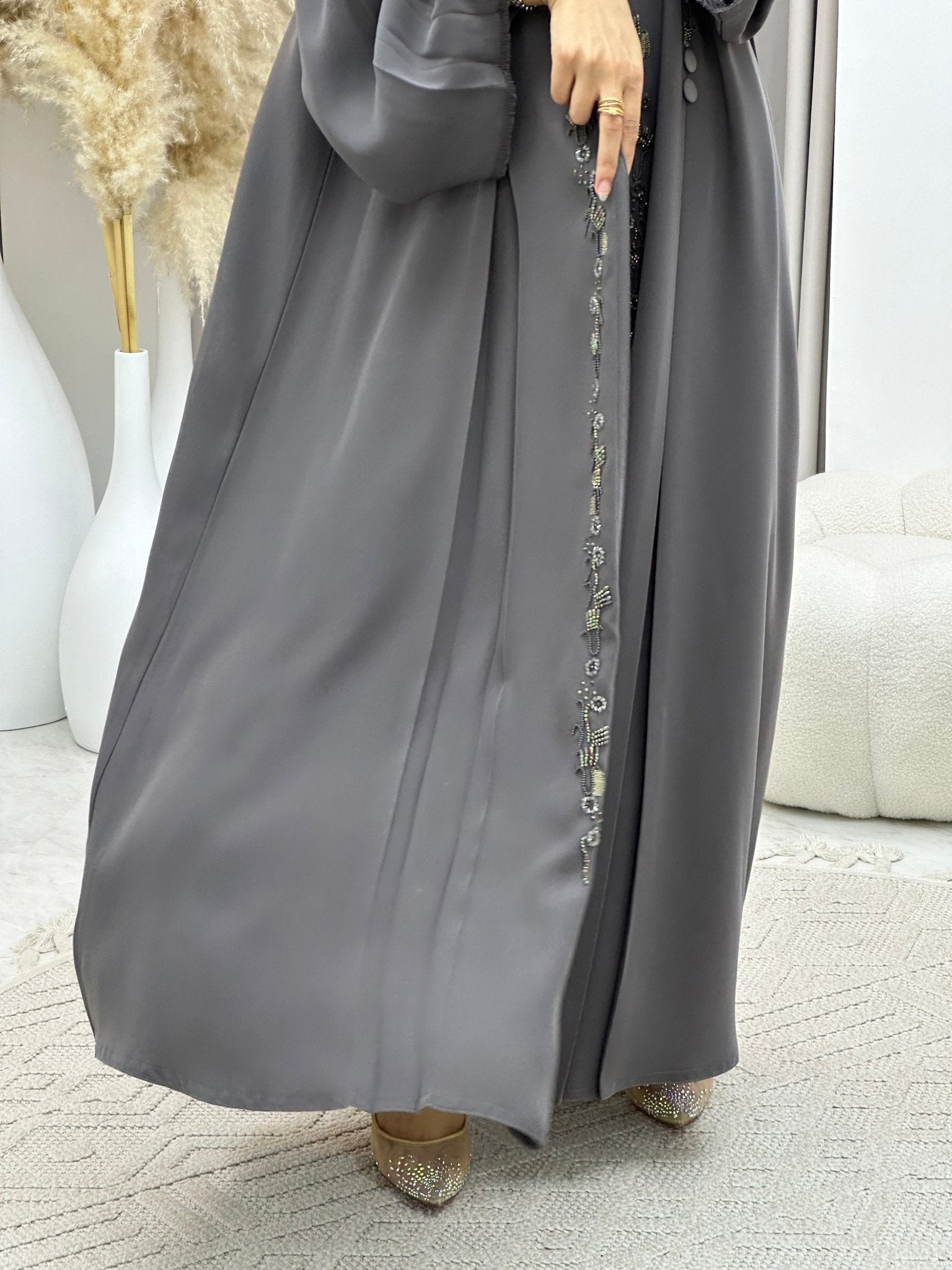 C 0272 Grey Beaded Abaya