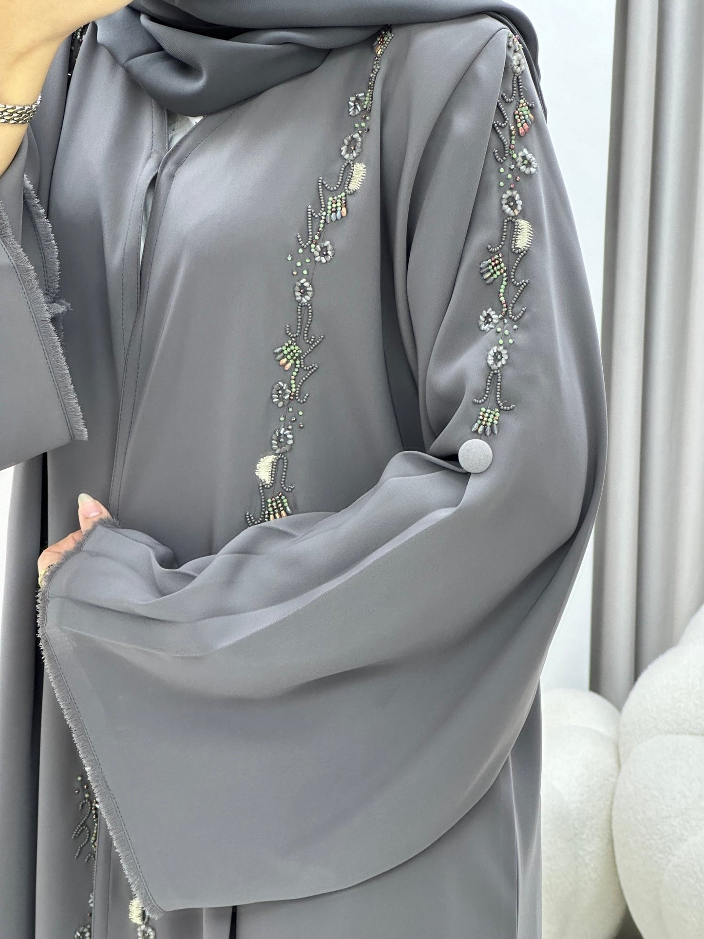 C 0272 Grey Beaded Abaya