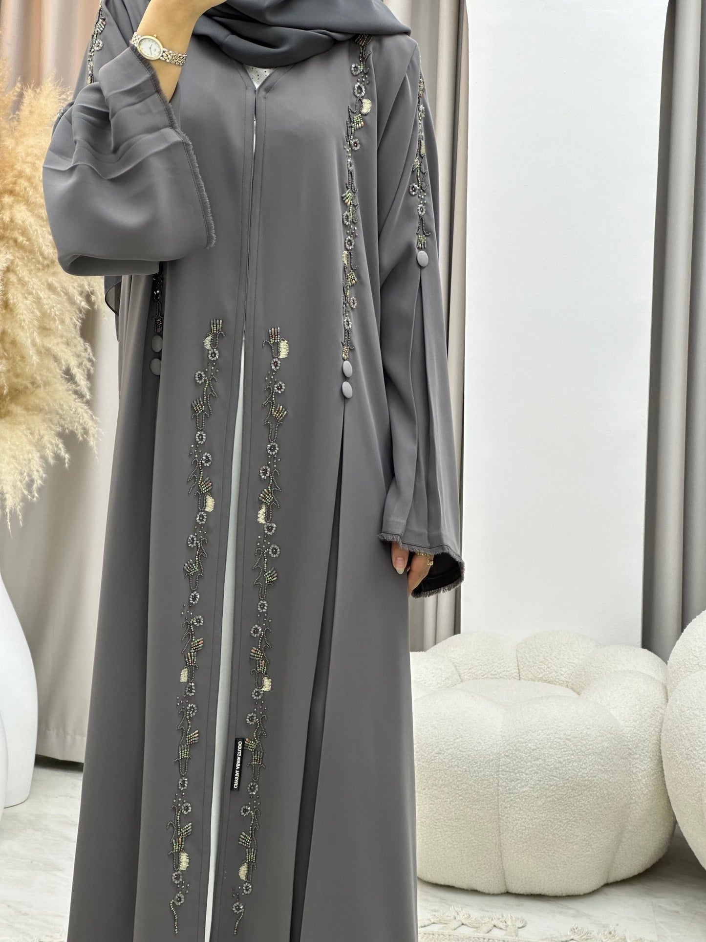 C 0272 Grey Beaded Abaya