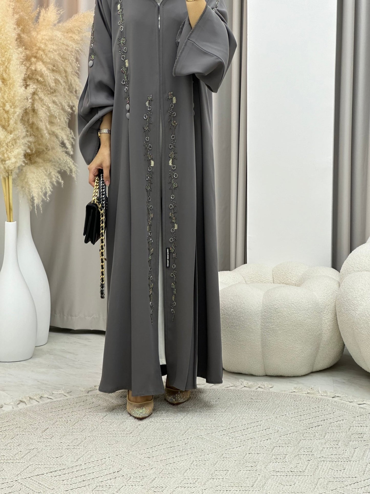 C 0272 Grey Beaded Abaya