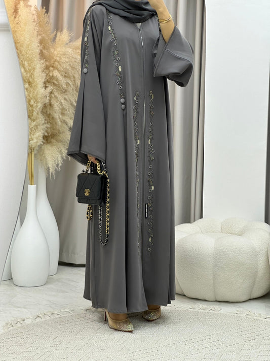 C 0272 Grey Beaded Abaya