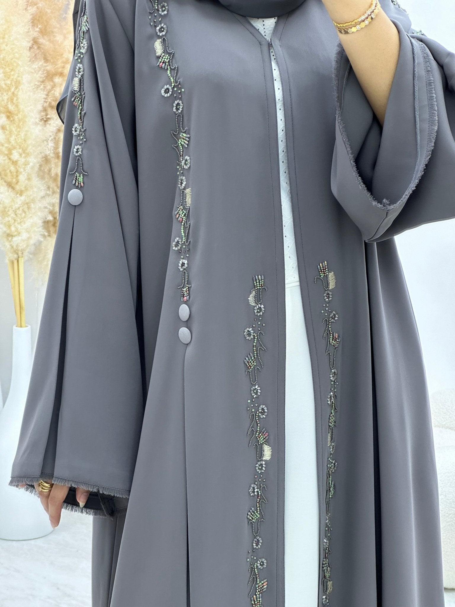 C 0272 Grey Beaded Abaya