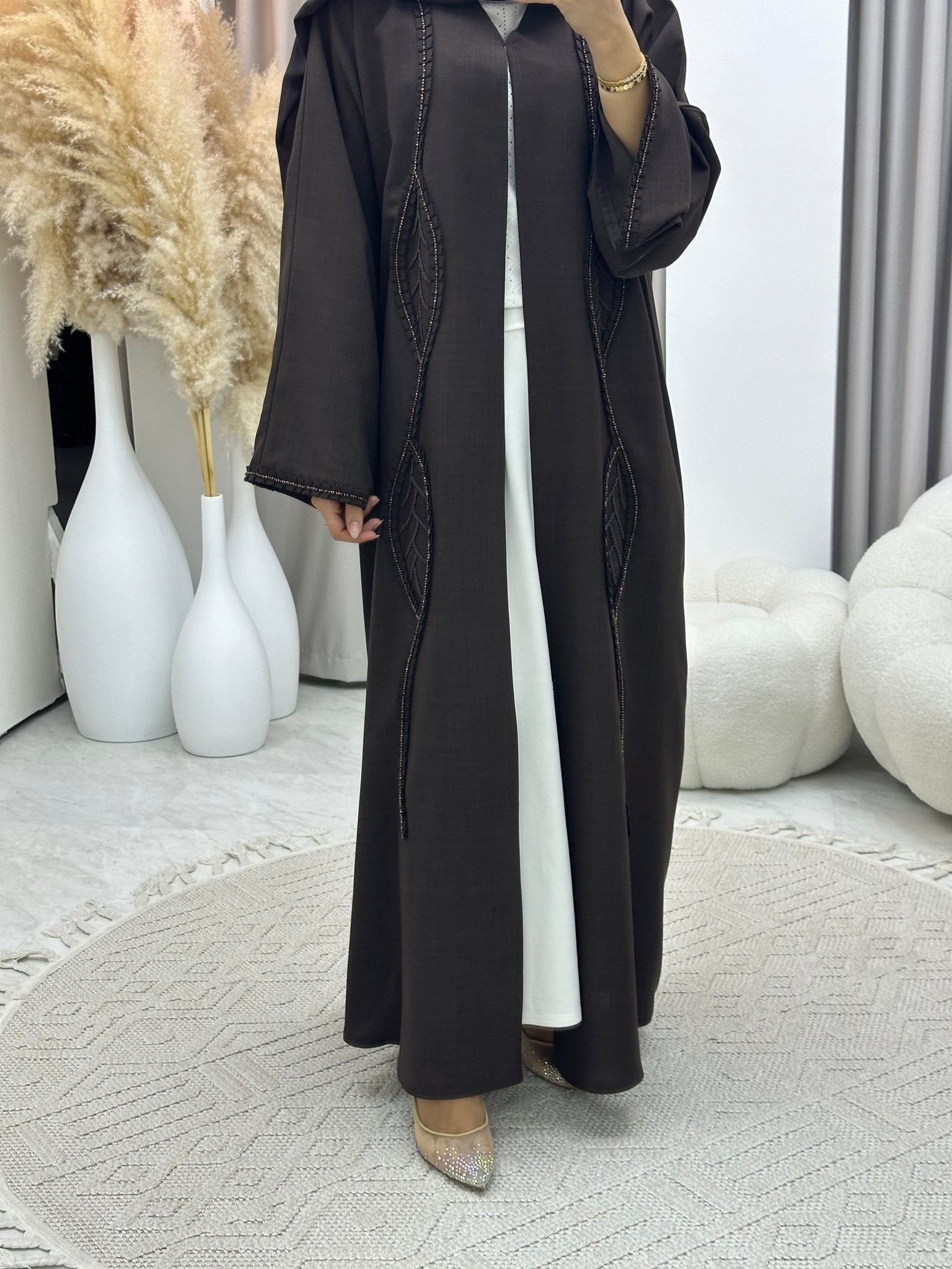 C 0273 Dark Brown Beaded Abaya