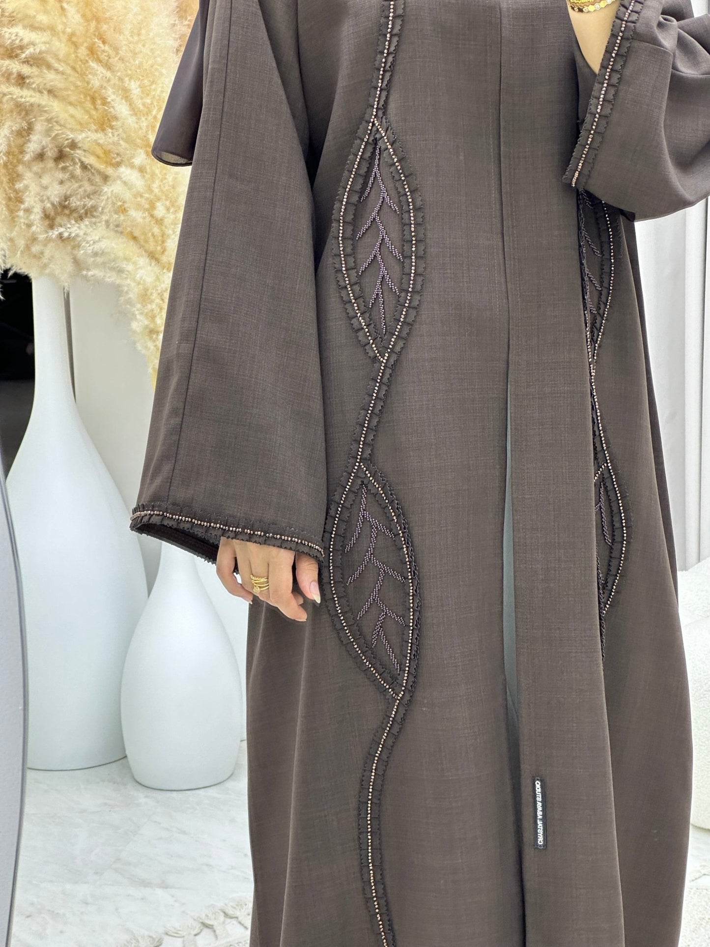 C 0273 Dark Brown Beaded Abaya