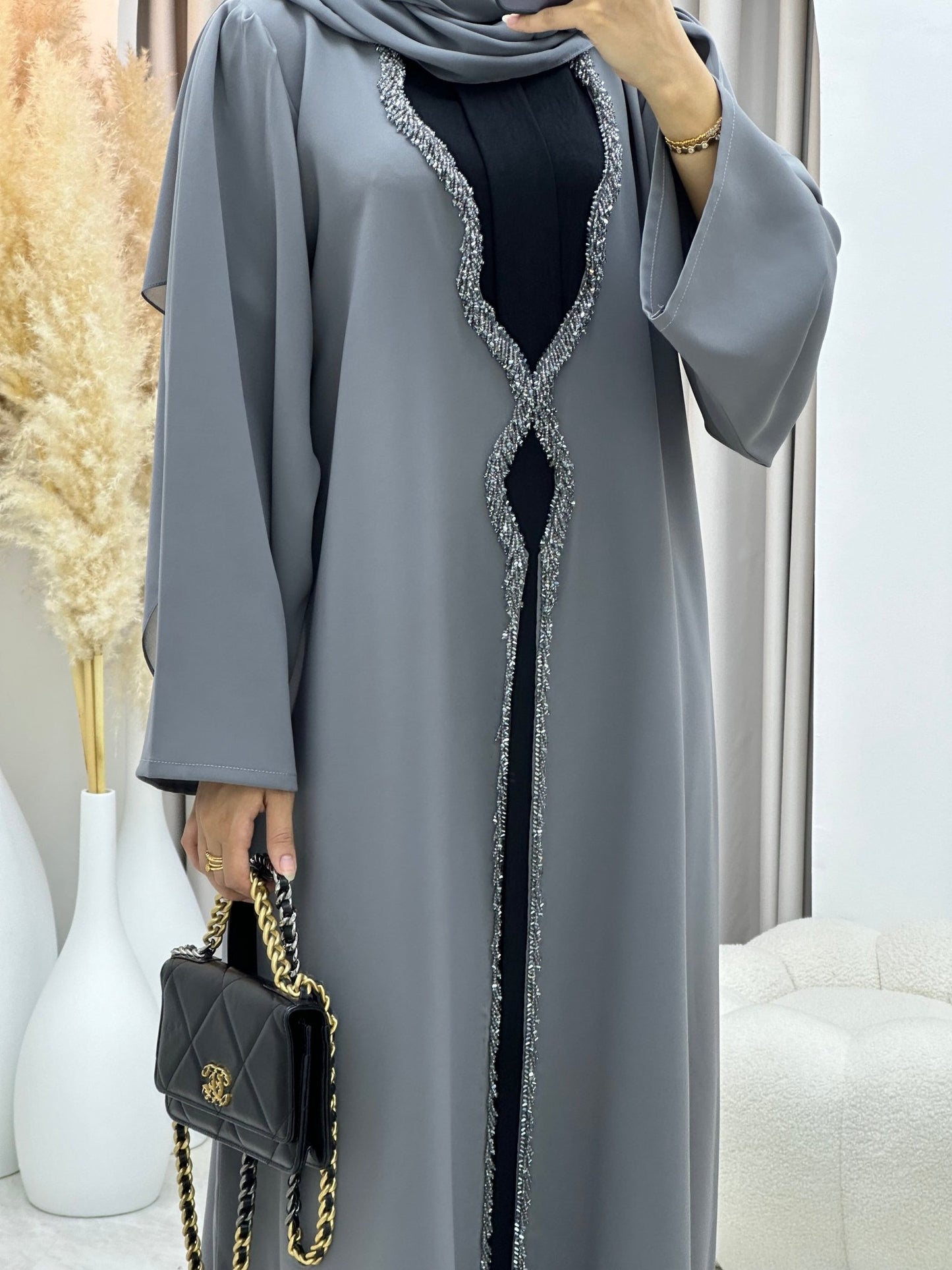 C 0278 Grey Beaded Abaya