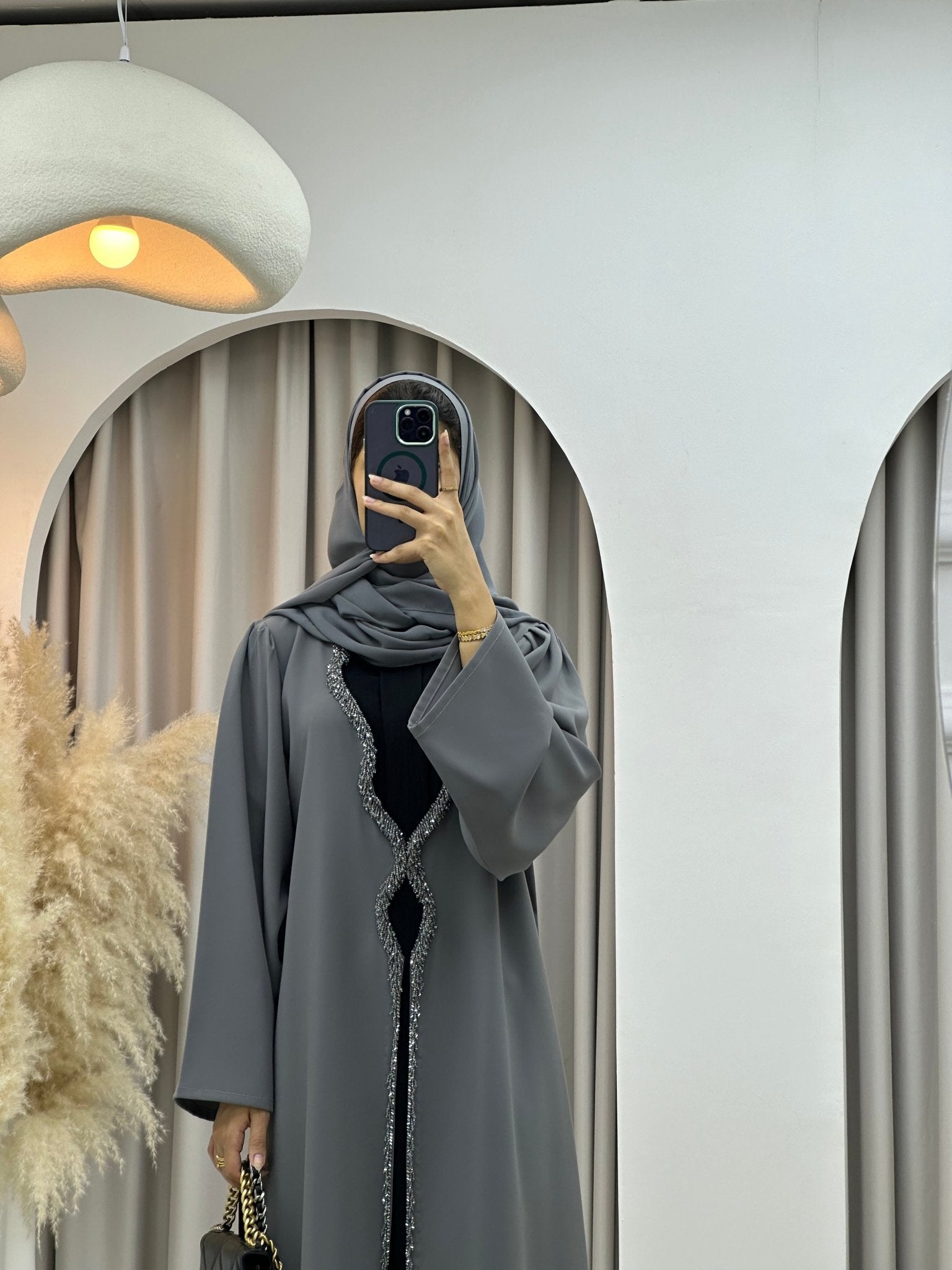 C 0278 Grey Beaded Abaya