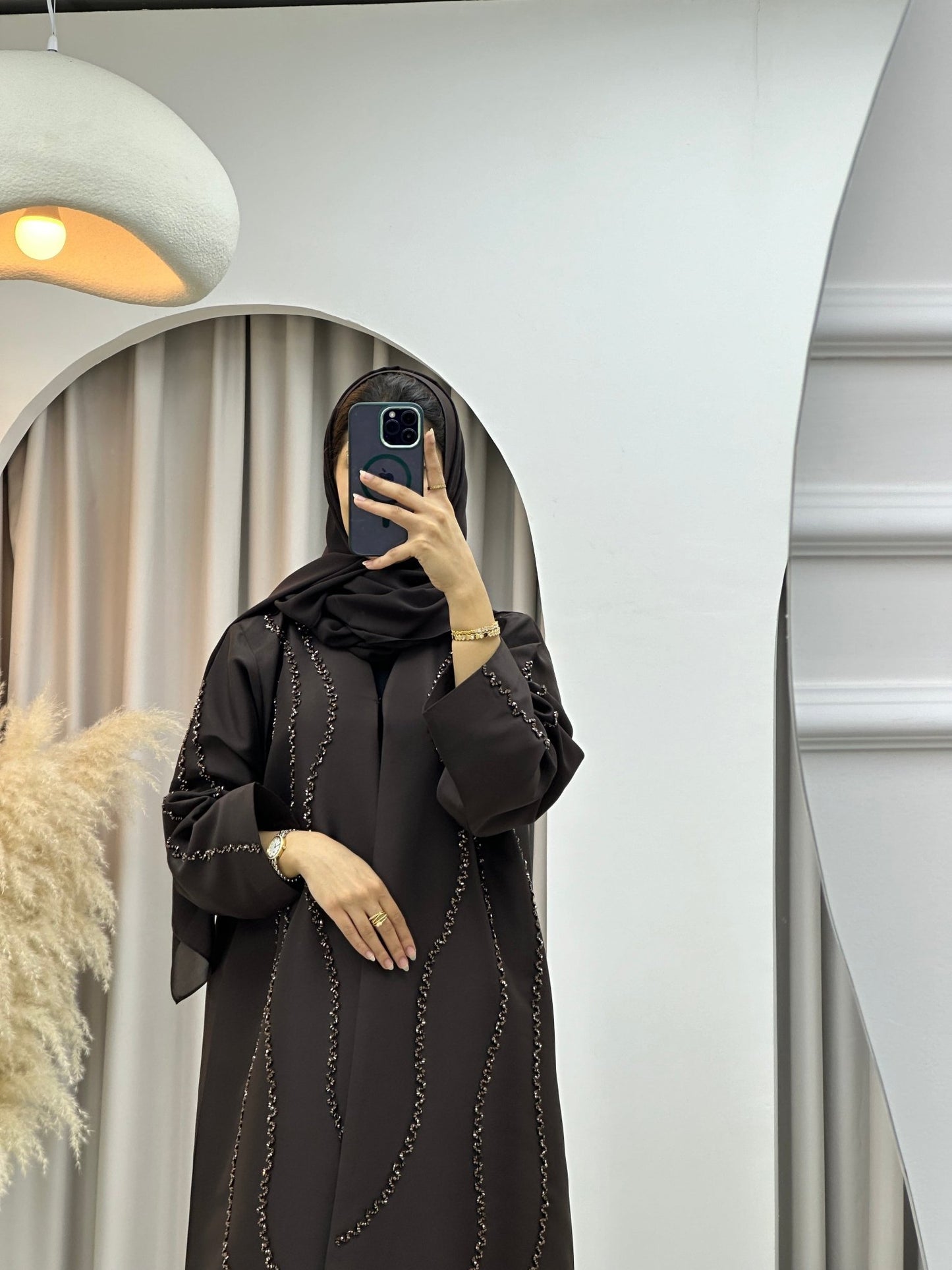 C 0279 Dark Brown Beaded Abaya