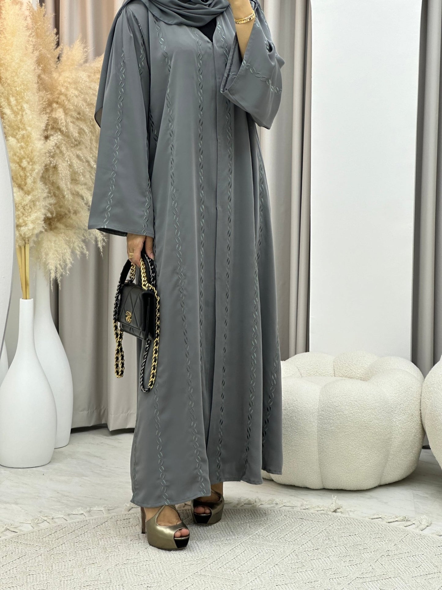 C 0281 - 02 Grey Embroidery Abaya