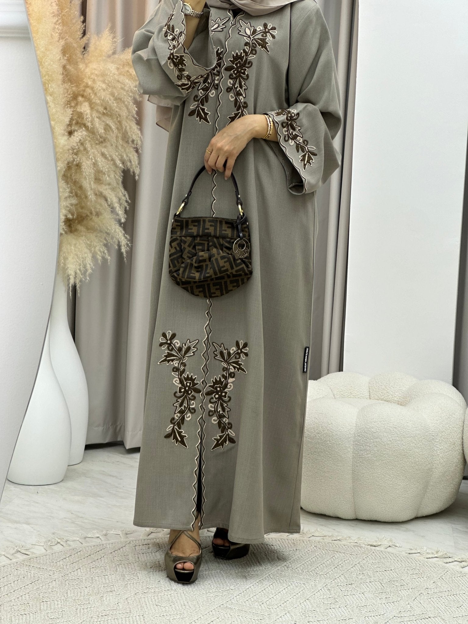 C 0282 Tan Embroidery Abaya