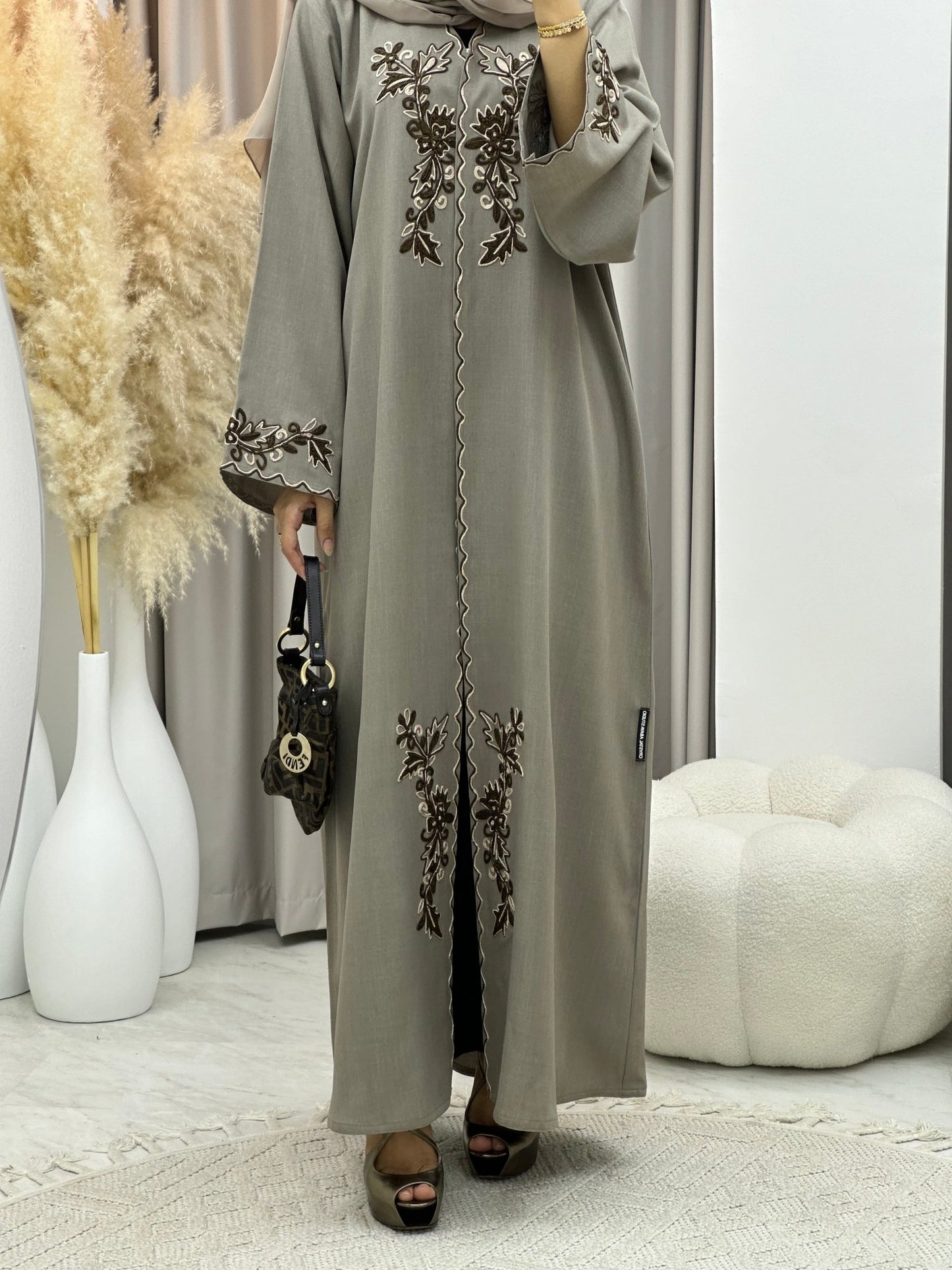 C 0282 Tan Embroidery Abaya