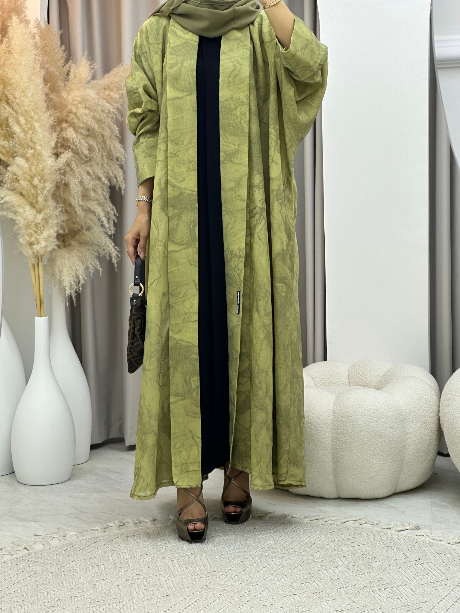 C 0283 - 03 Marble Print Light Green Abaya