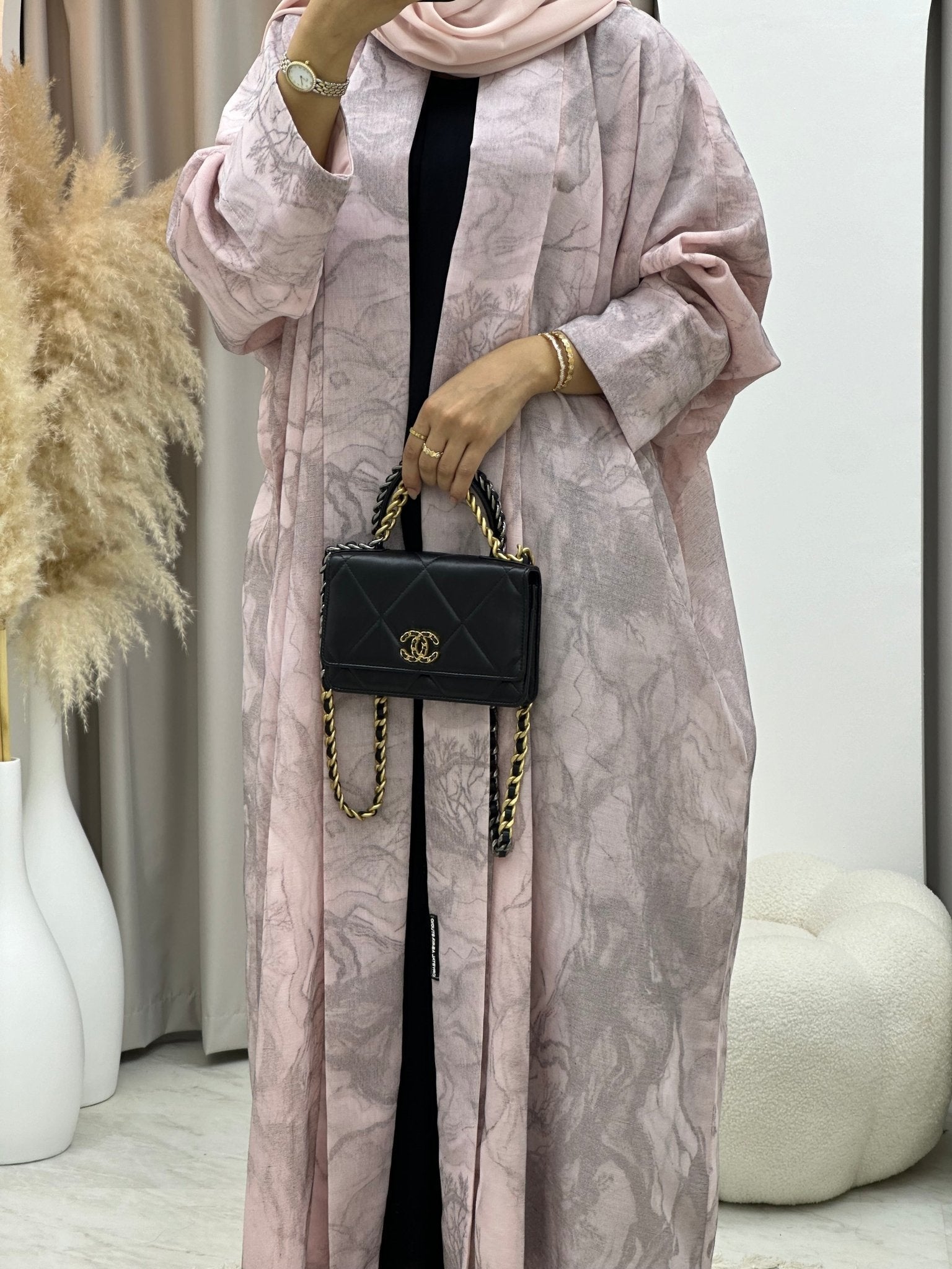 C 0283 - 04 Marble Print Baby Pink Abaya