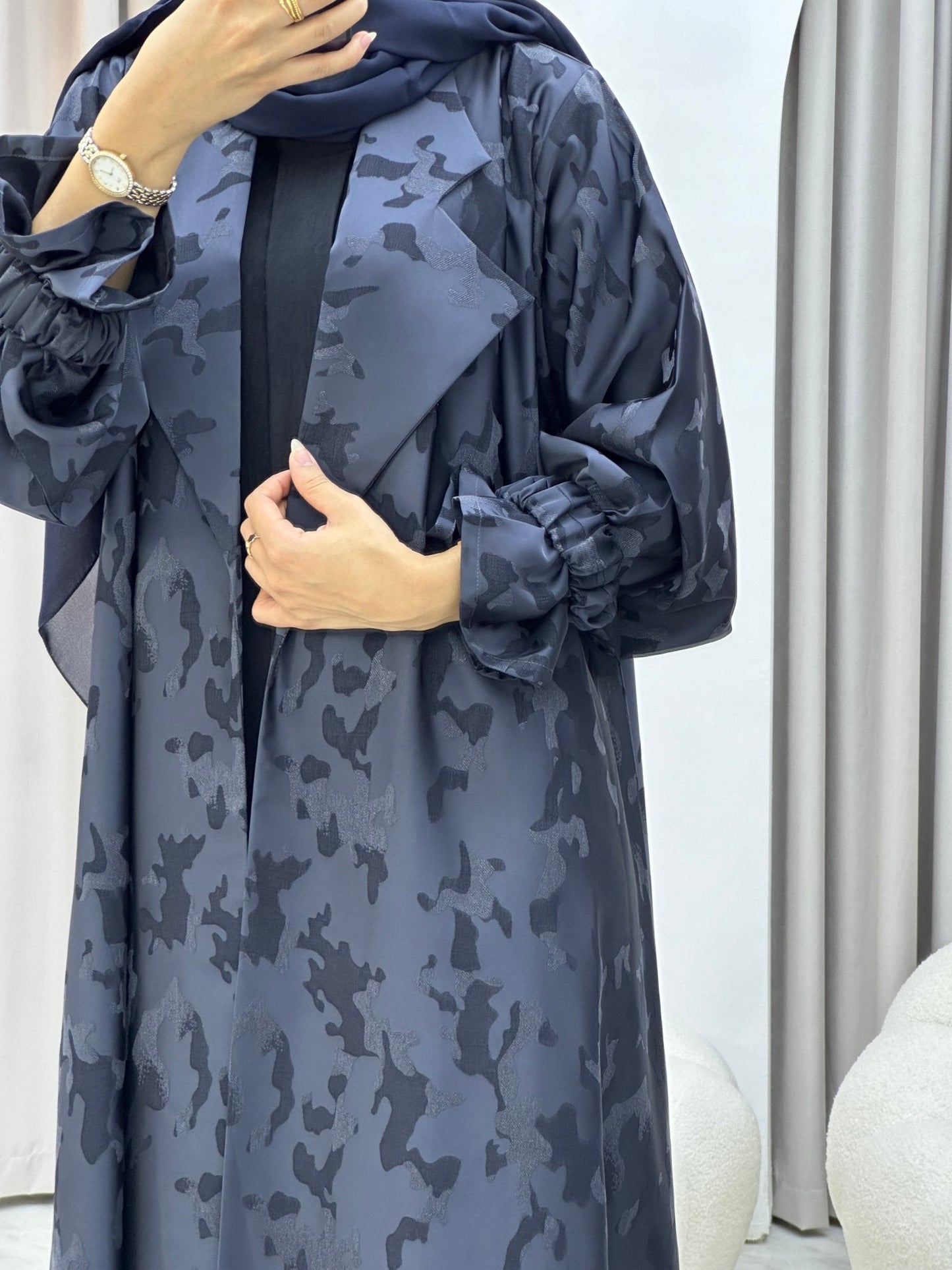 C 0292 - 03 Navy Blue Army Coat Abaya