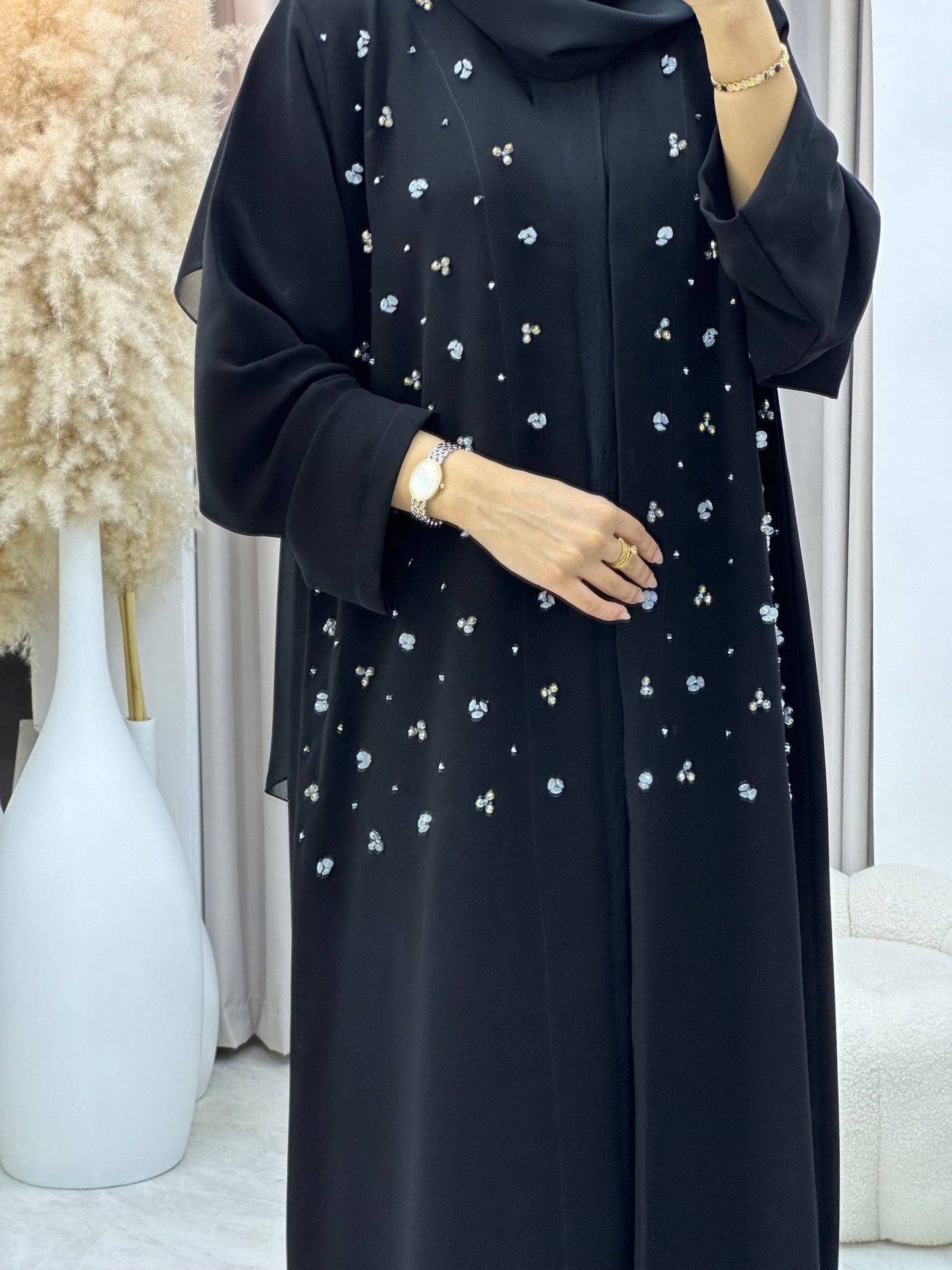 C 0295 Black Beaded Abaya